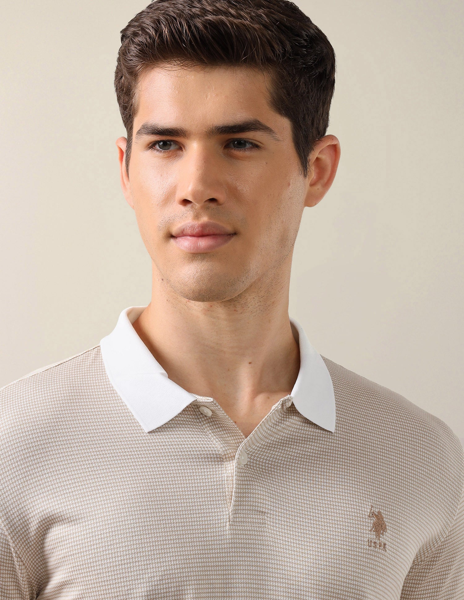 Textured Slim Fit Polo Shirt Light Brown - U.S. Polo Assn. India | Large