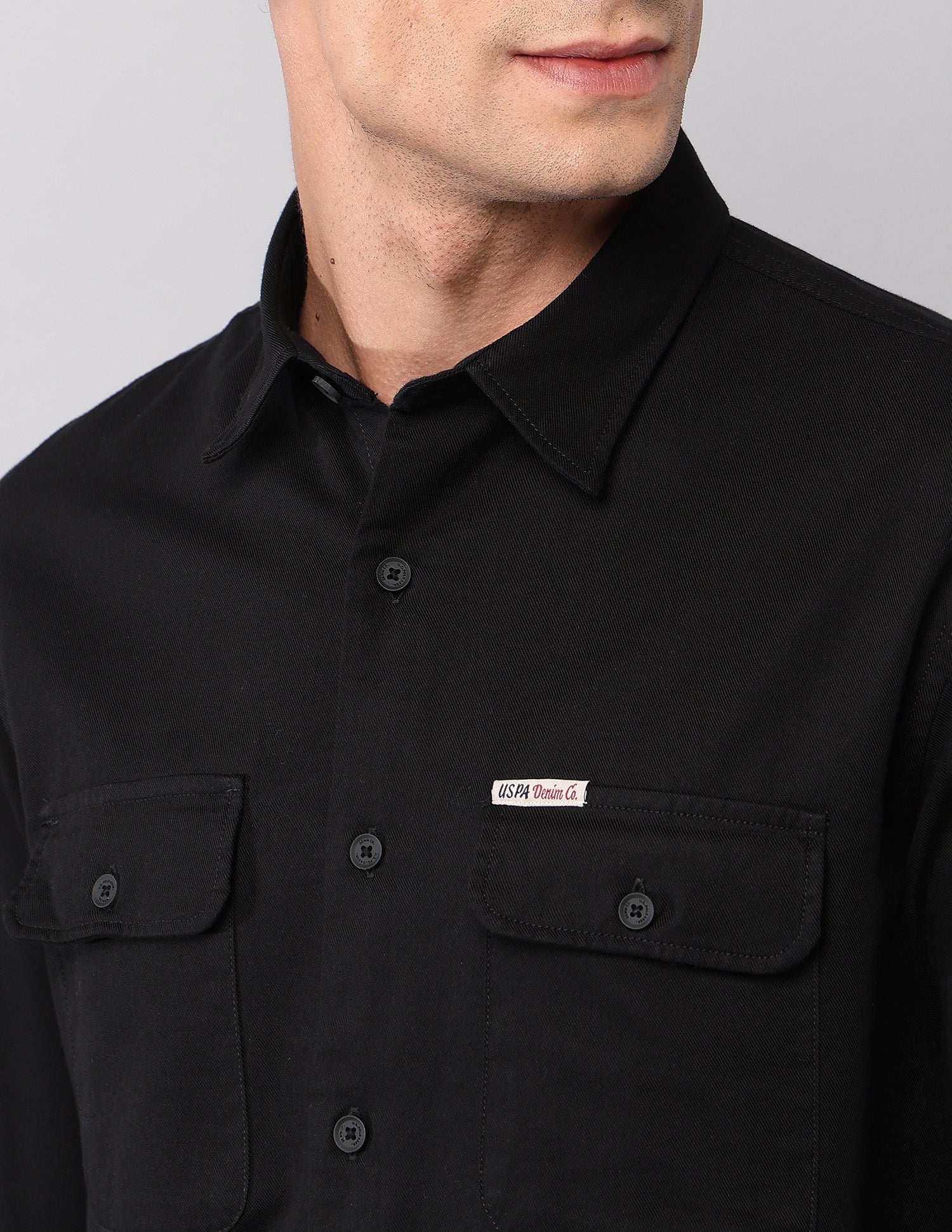 Textured Pure Cotton Shirt Black - U.S. Polo Assn. India | Large