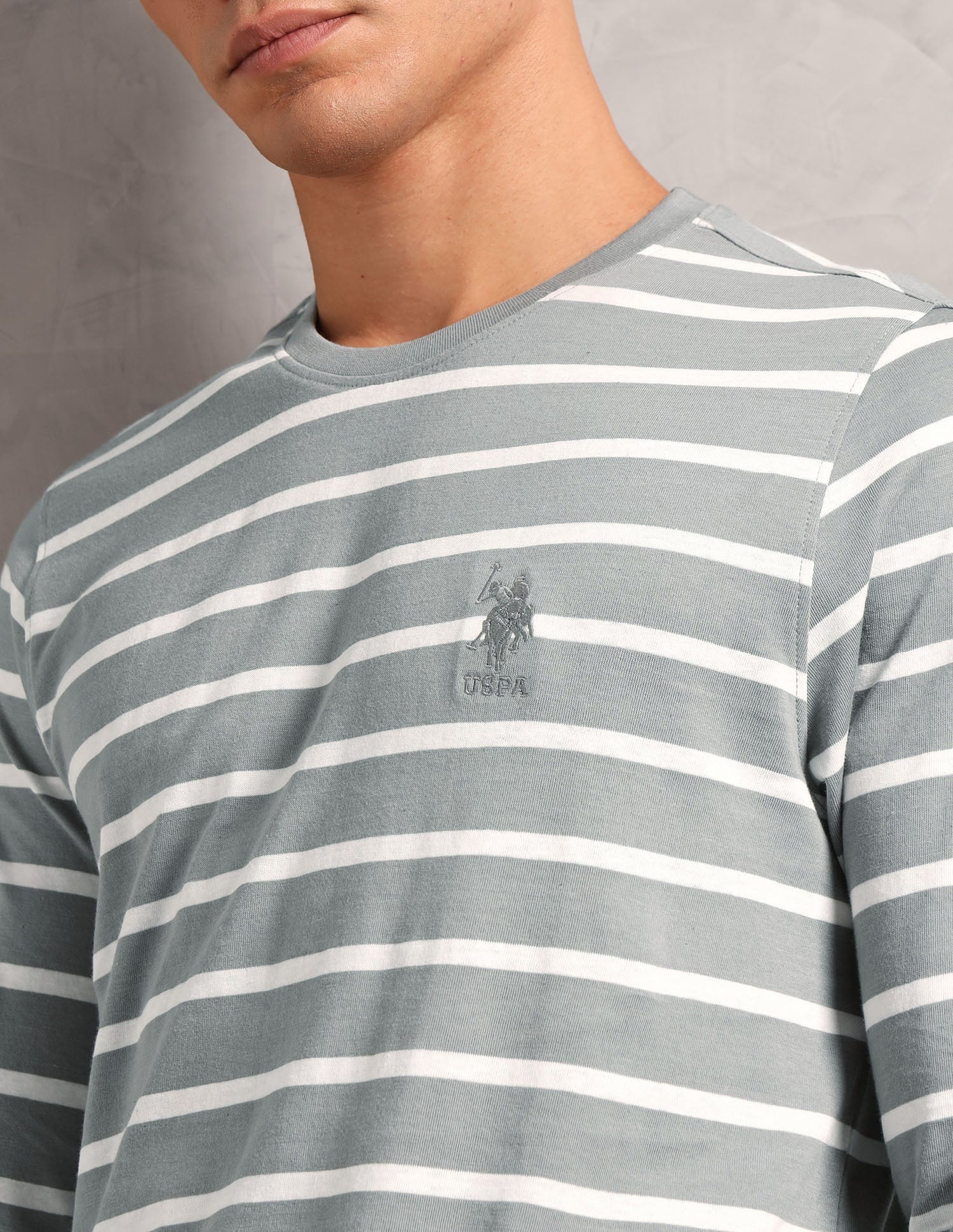 Horizontal Striped Pure Cotton I689 Lounge T-Shirt - Pack Of 1 Ghost Grey / White - U.S. POLO ASSN. | Large
