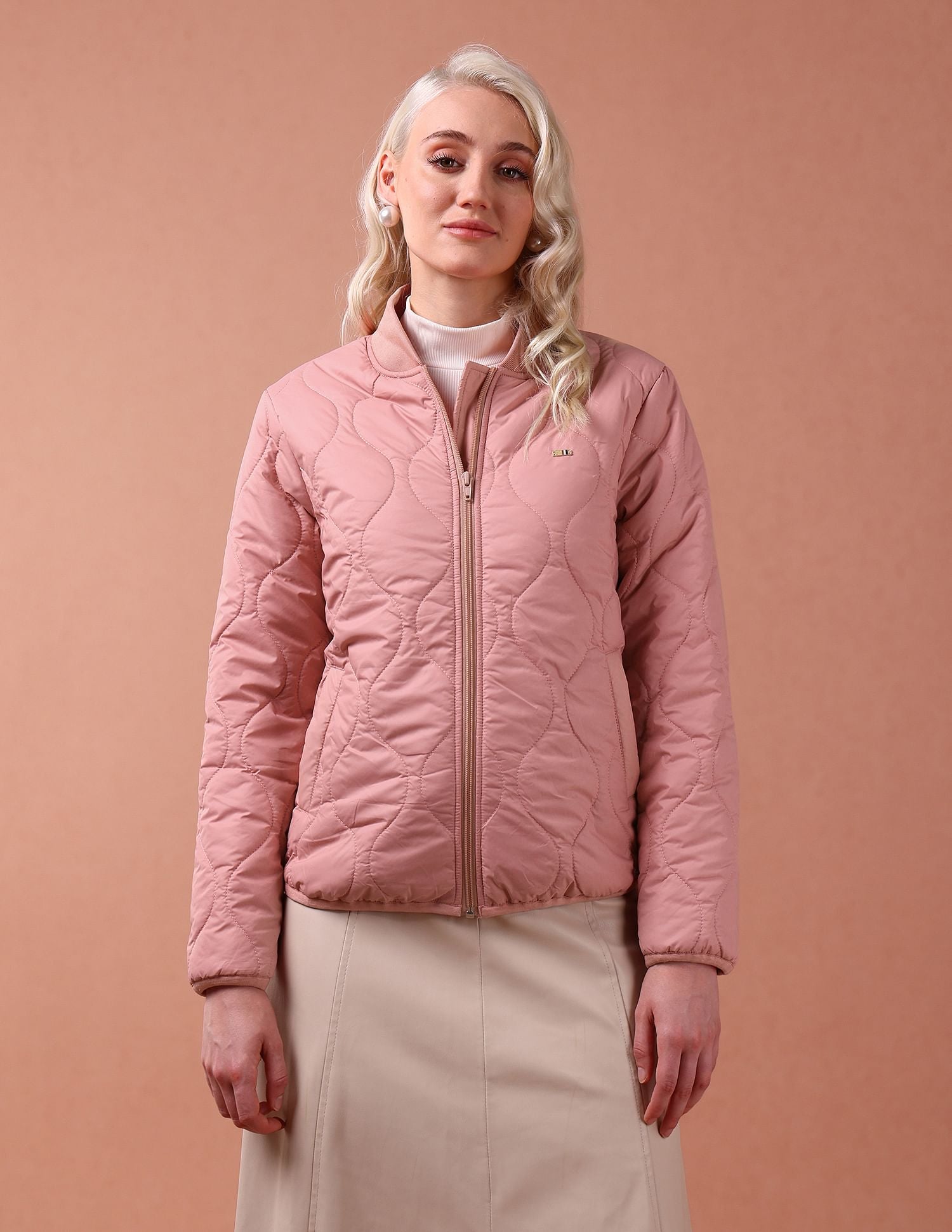 Stand Collar Quilted Jacket Peach - U.S. Polo Assn. India | Large