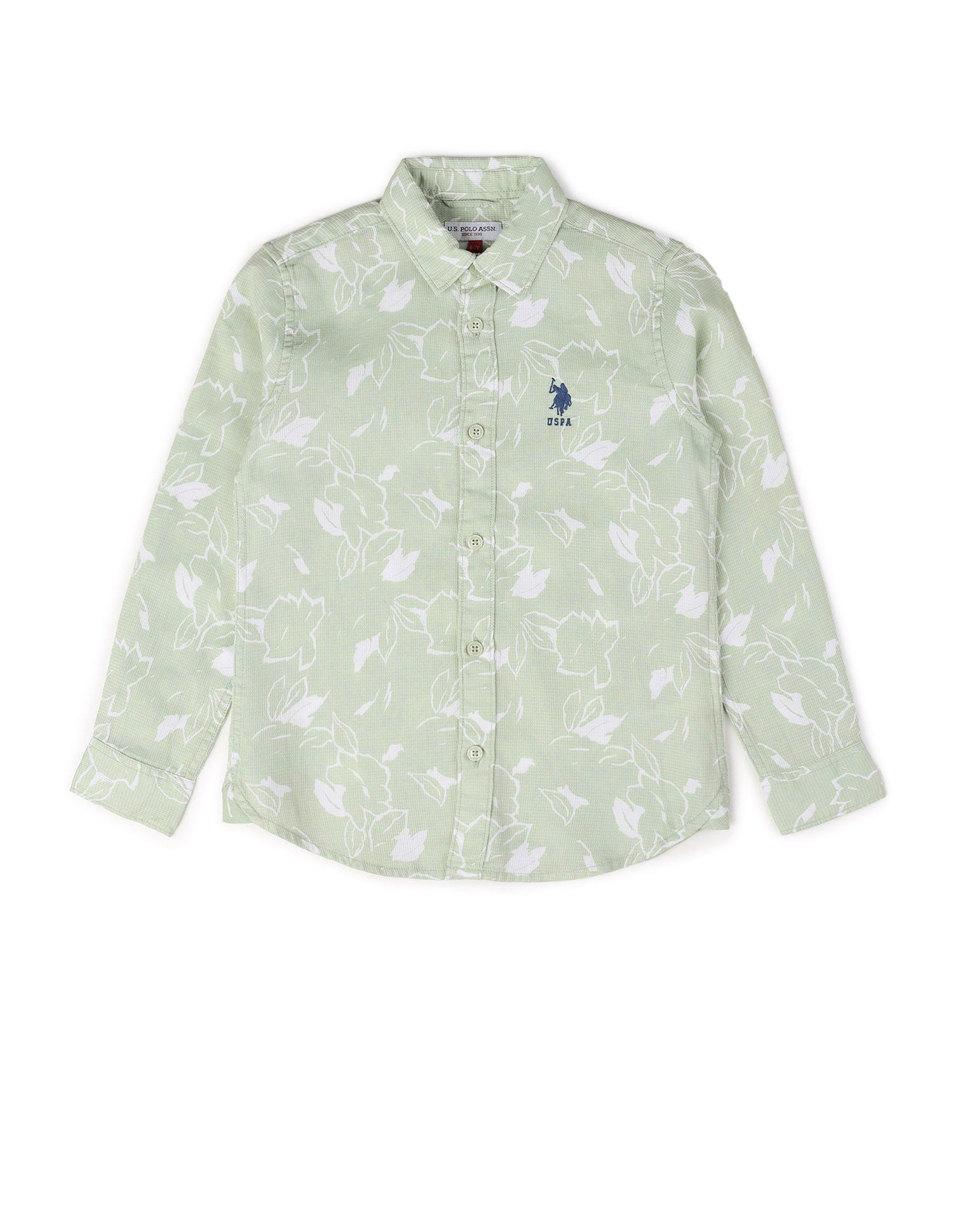 Boys Floral Printed Dobby Shirt Green - U.S. POLO ASSN. | Large