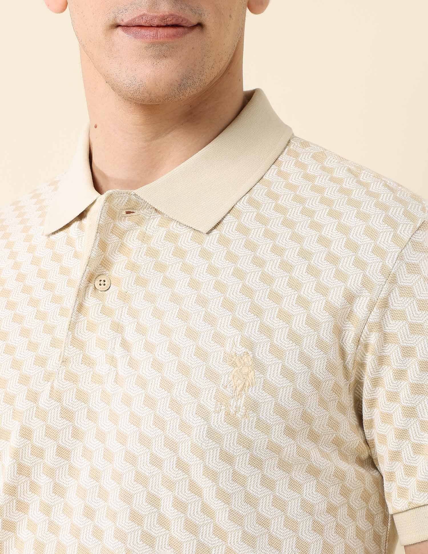 All-Over Printed Slim Fit Polo Shirt Beige - U.S. Polo Assn. India | Large