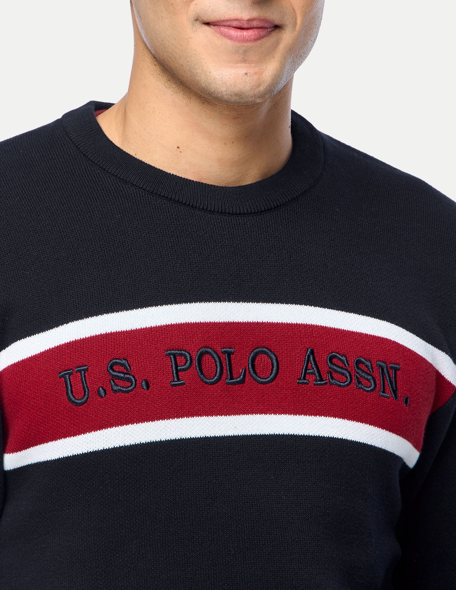 Brand Embroidered Colorblocked Slim Fit Sweater Navy - U.S. Polo Assn. India | Large