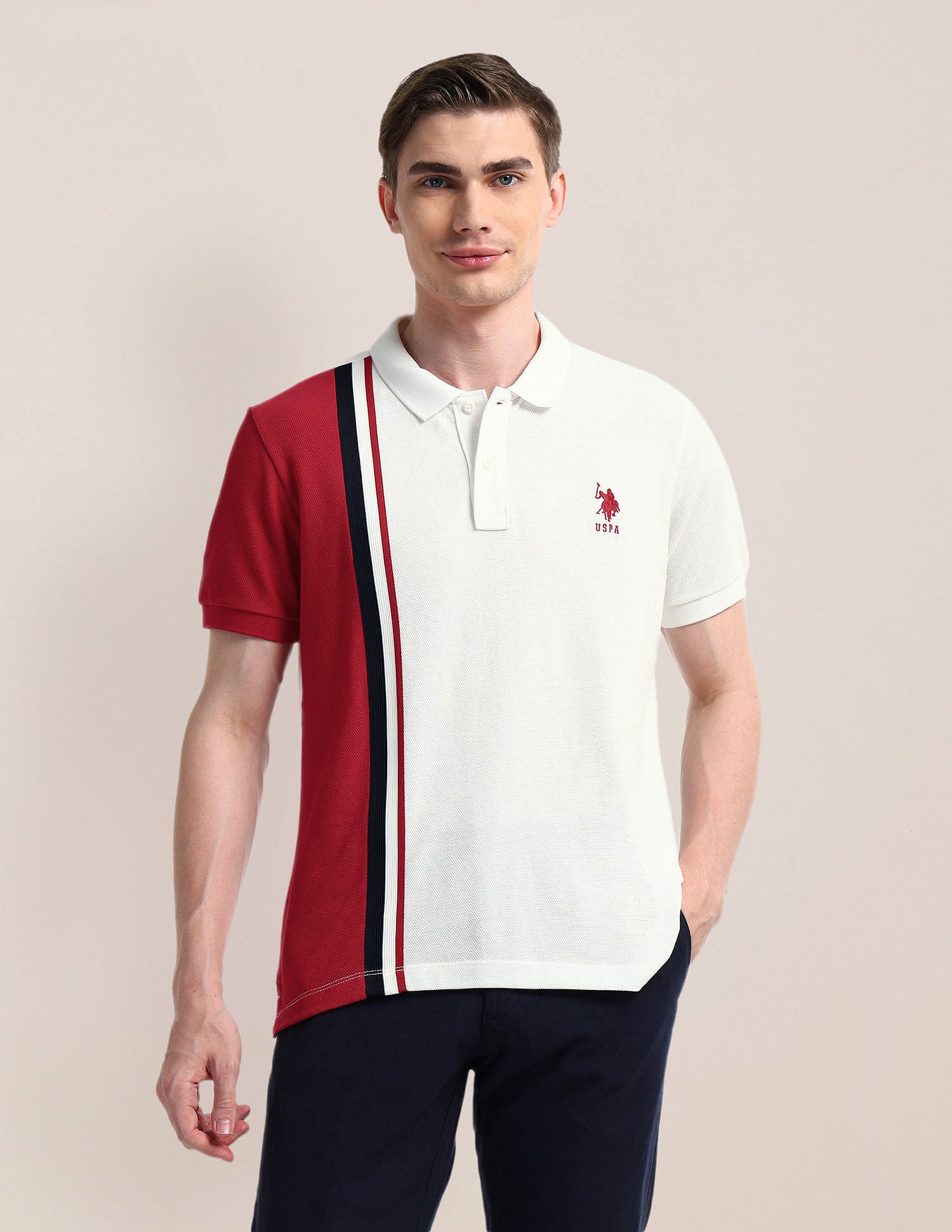 Vertical Stripe Slim Fit Polo Shirt White - U.S. Polo Assn. India | Large
