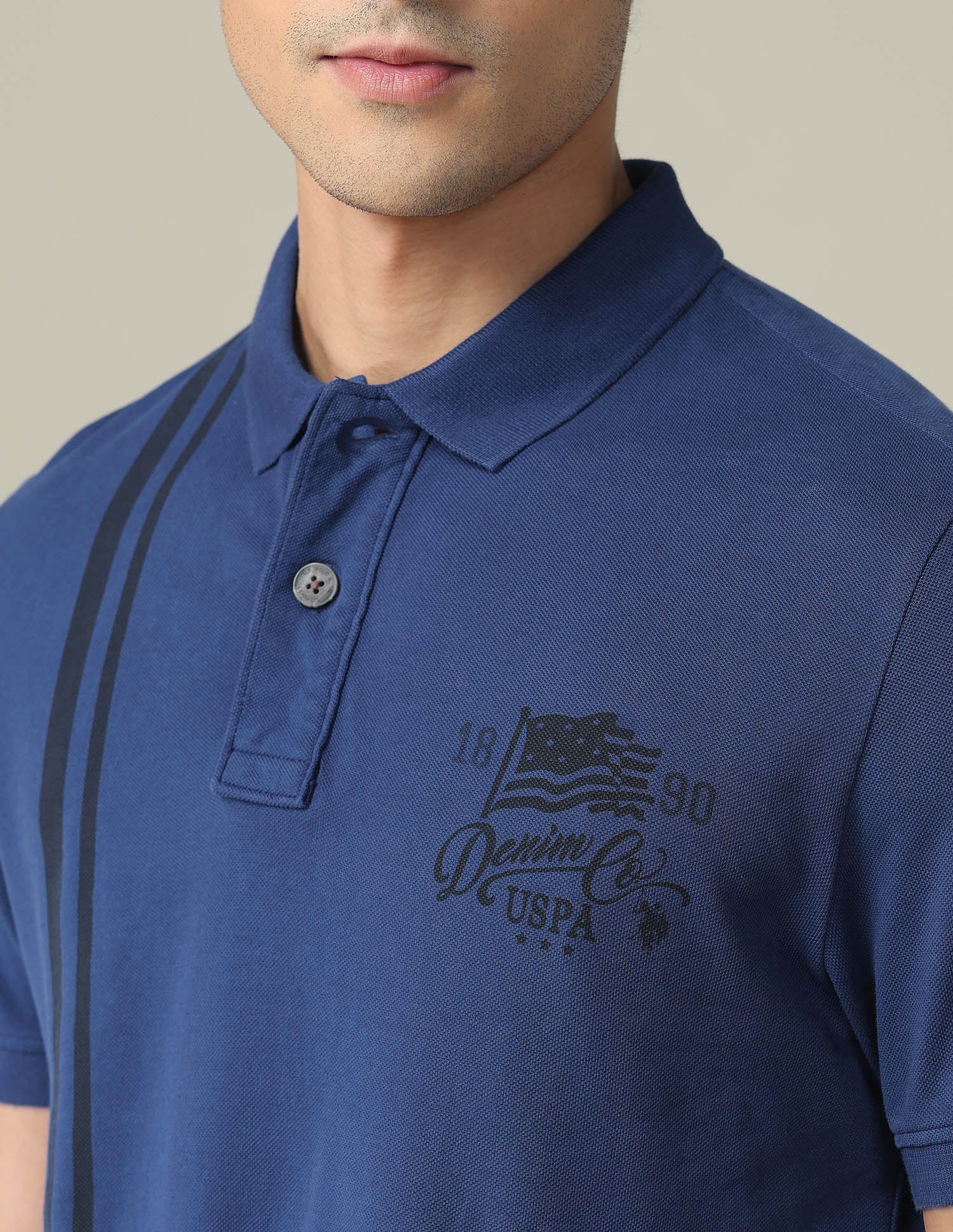 Solid Pure Cotton Polo Shirt Navy - U.S. POLO ASSN. | Large