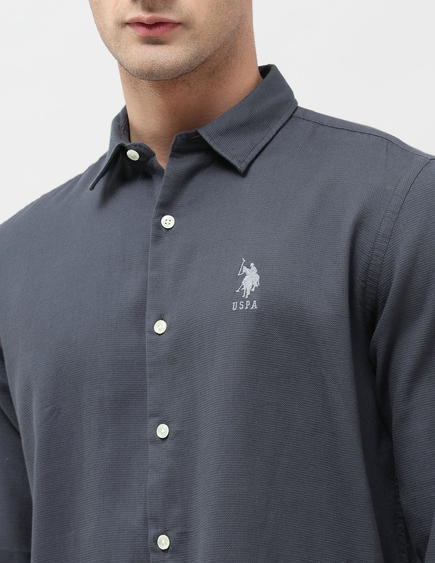 Textured Regular Fit Shirt Charcoal - U.S. POLO ASSN. | Large