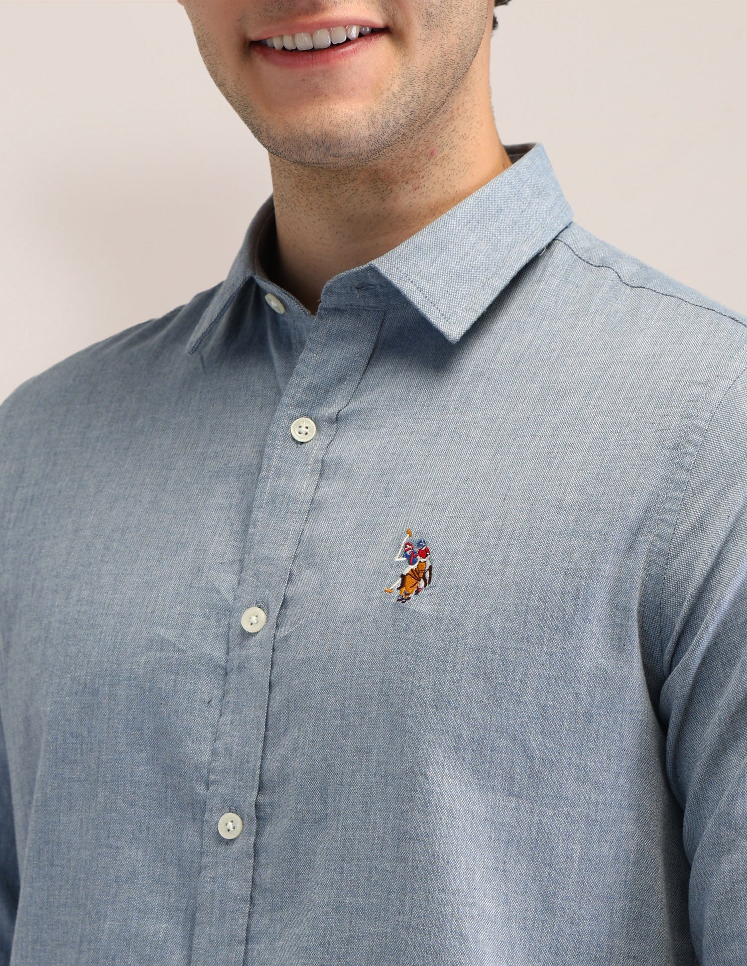 Solid Cotton Shirt Blue - U.S. POLO ASSN. | Large