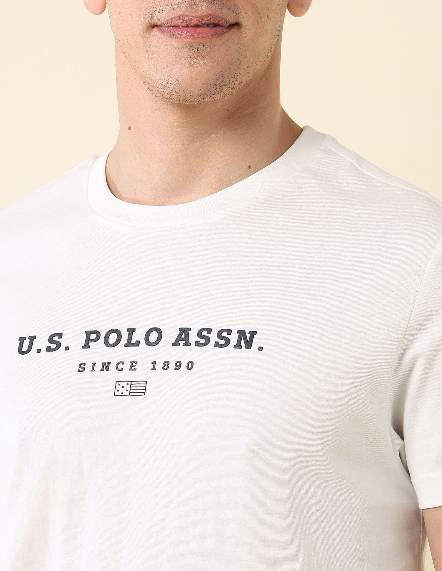 Brand Printed Slim Fit T-Shirt Off White - U.S. Polo Assn. India | Large