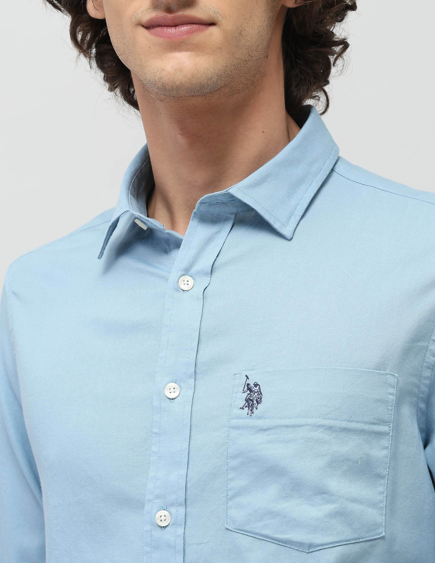 Tailored Fit Dobby Shirt Blue - U.S. Polo Assn. India | Large