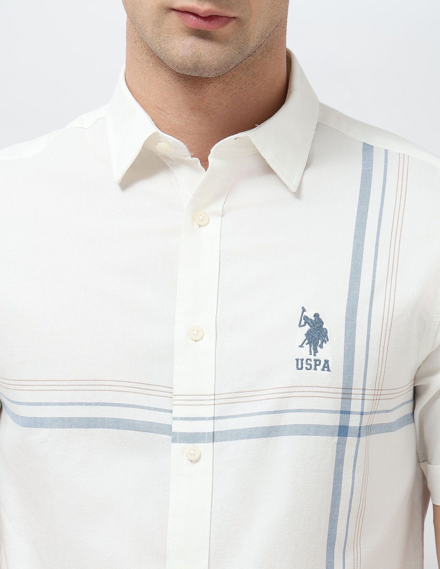 Vertical Striped Tailored Fit Shirt White - U.S. Polo Assn. India | Large