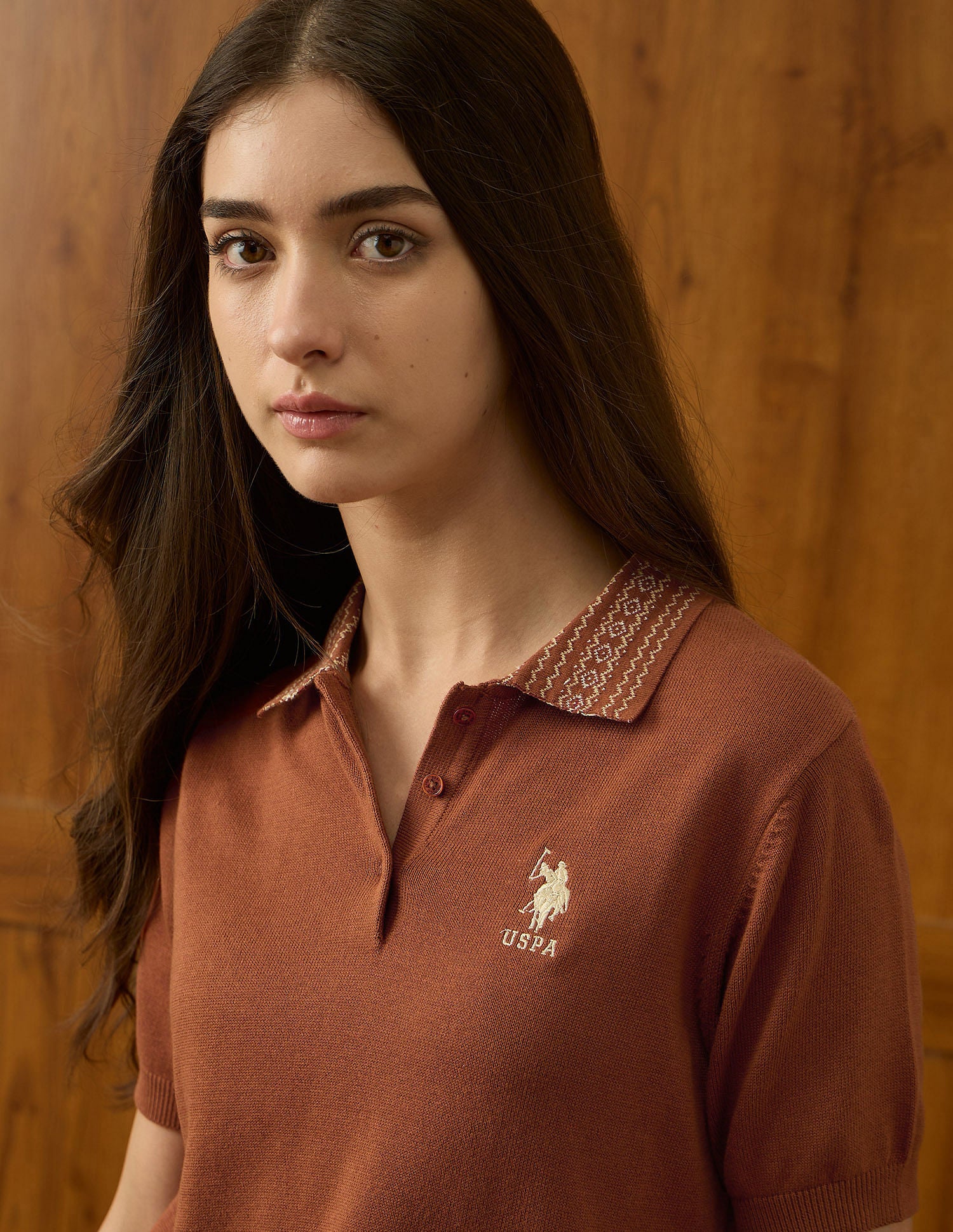 Jacquard Collar Polo Shirt Rust - U.S. POLO ASSN. | Large