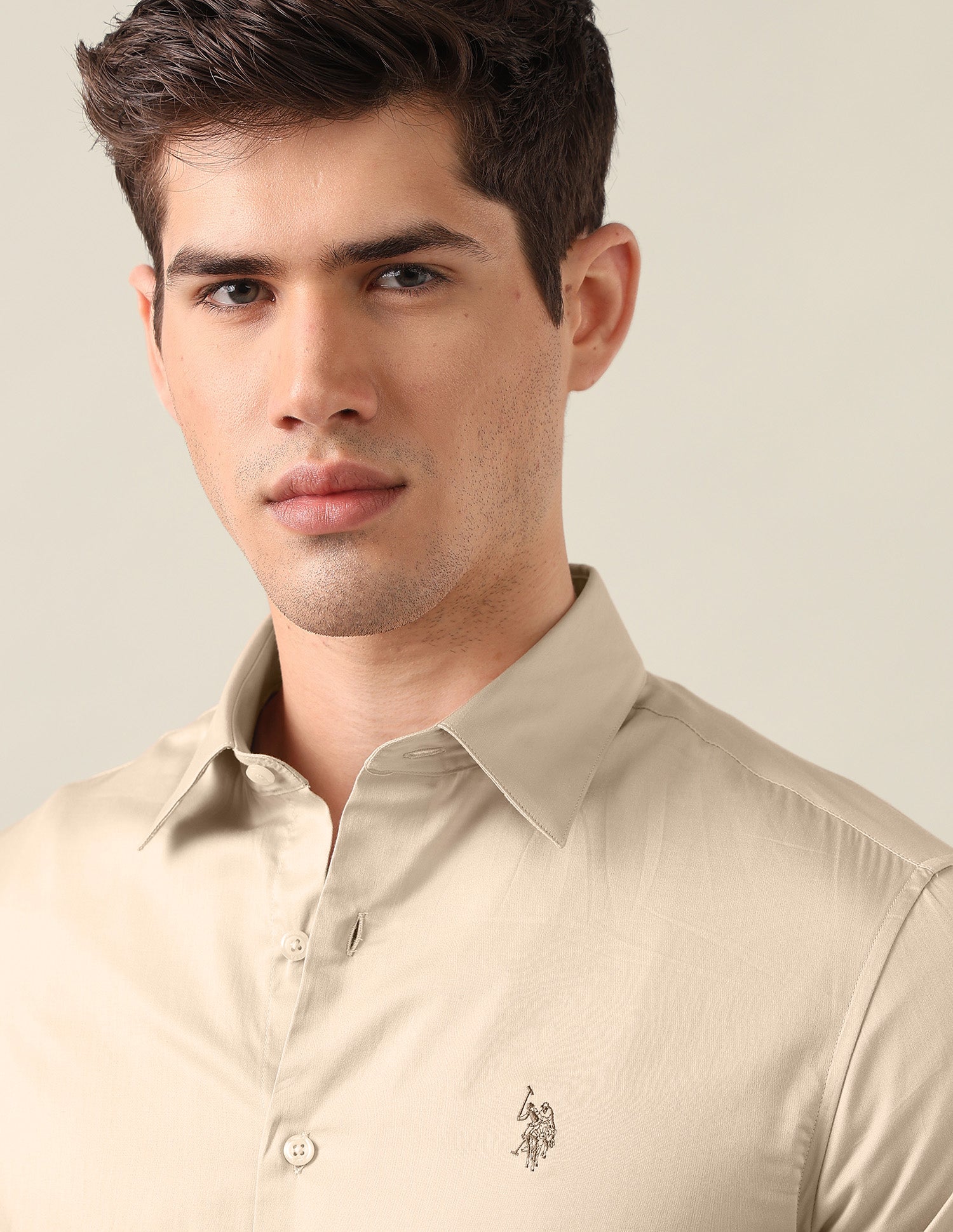 Satin Tailored Fit Shirt Beige - U.S. Polo Assn. India | Large