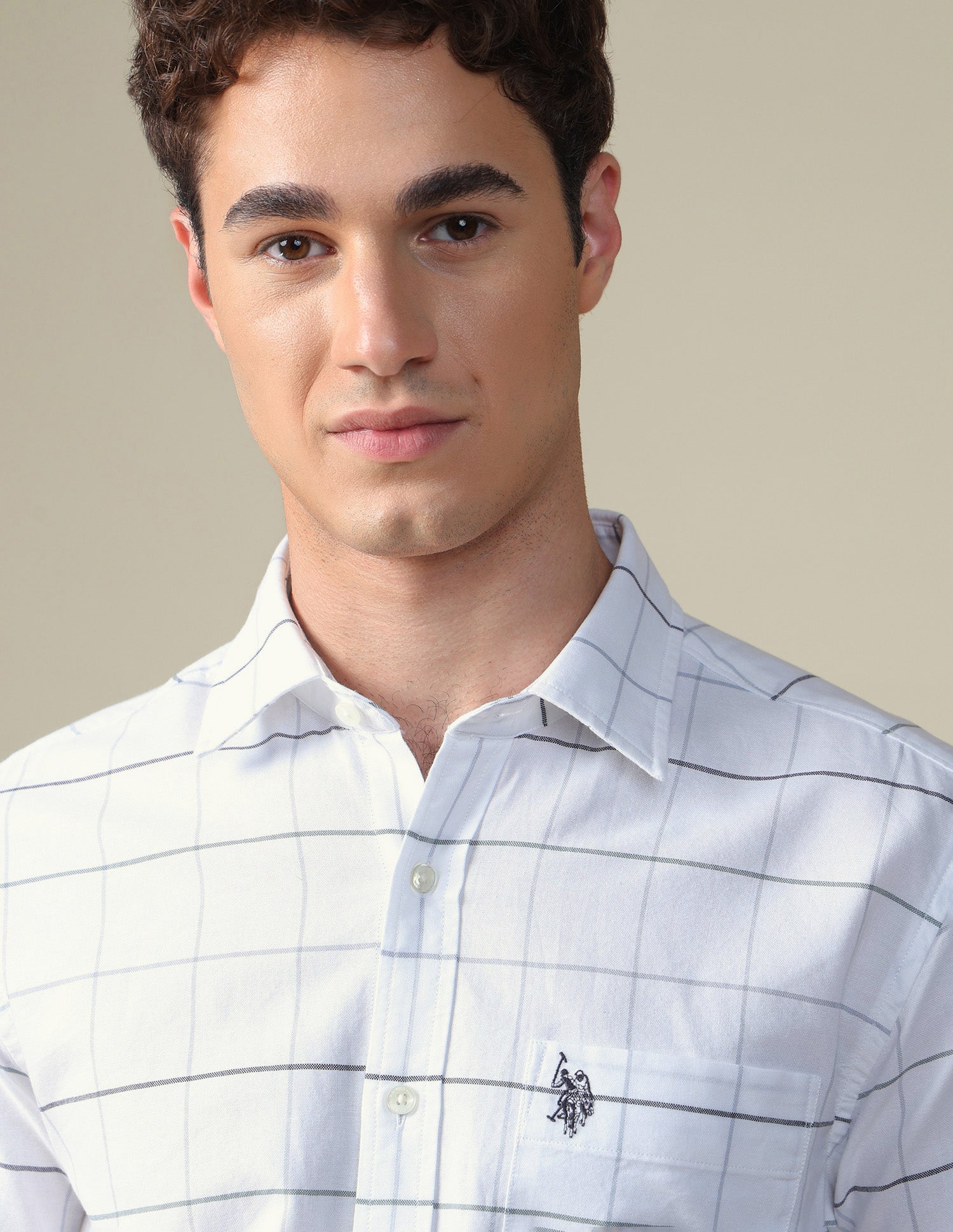 Windowpane Checked Oxford Shirt Grey - U.S. Polo Assn. India | Large