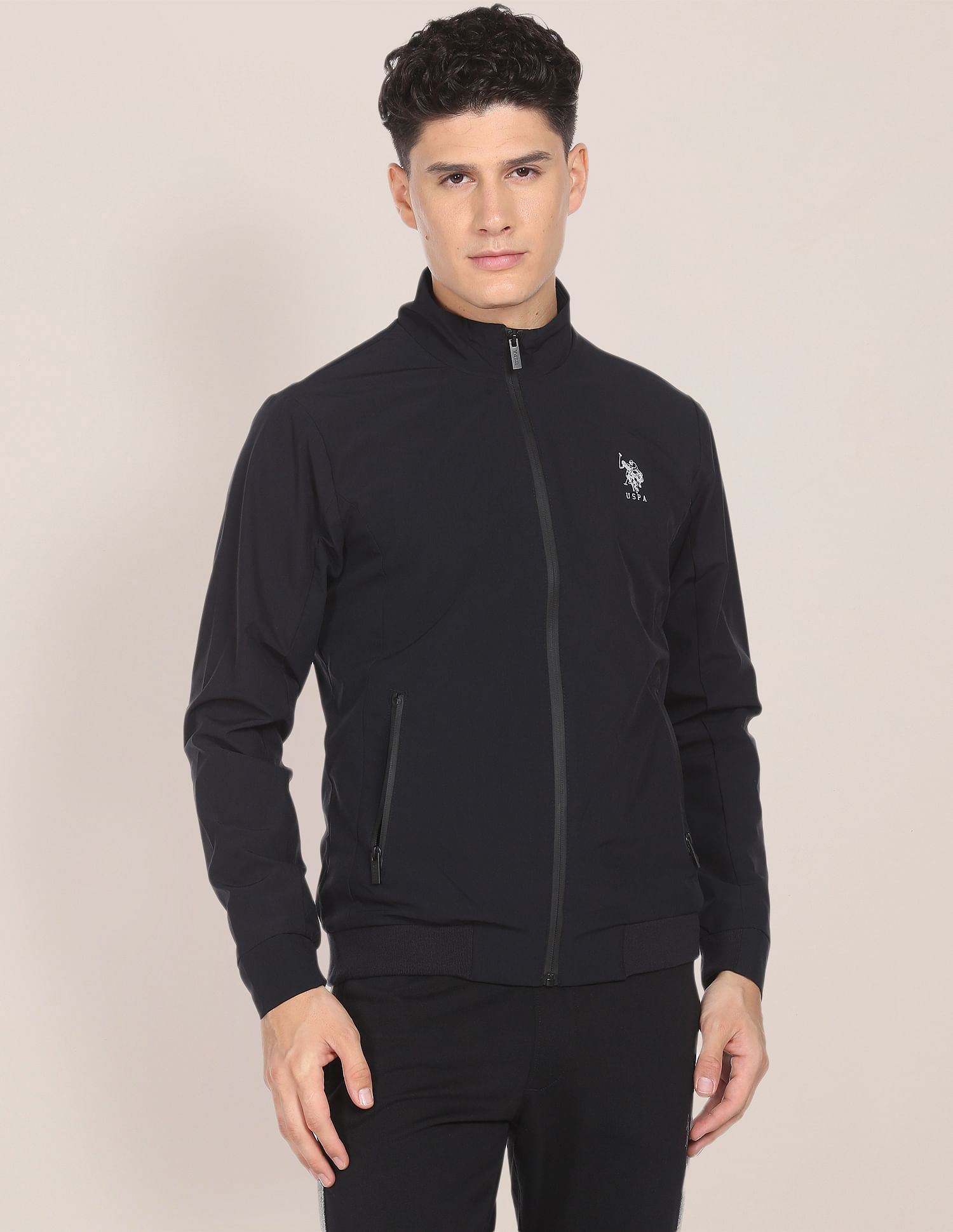 High Neck Solid Panelled Bomber Jacket – U.S. Polo Assn. India