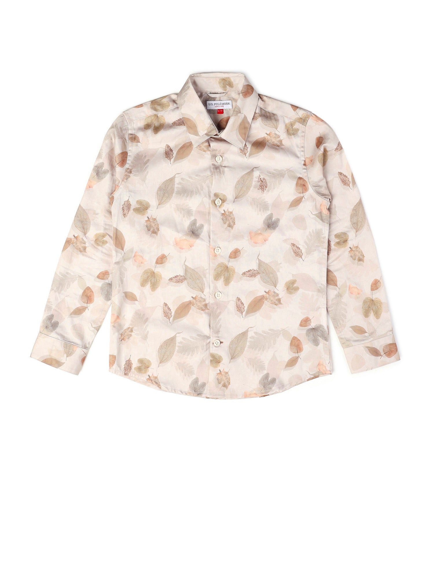 Boys Tropical Printed Satin Shirt Beige - U.S. POLO ASSN. | Large