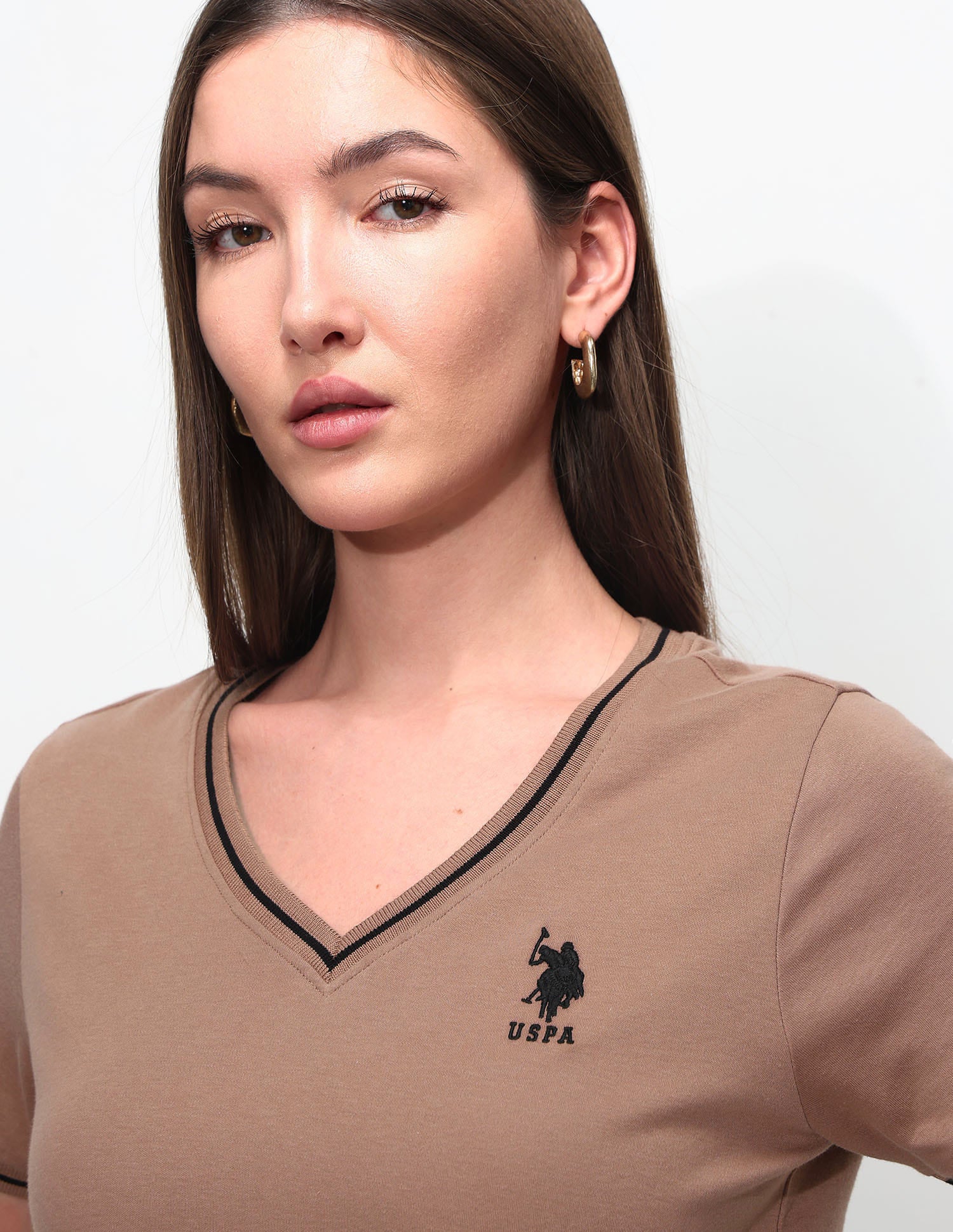 Regular Fit Solid T-Shirt Light Brown - U.S. Polo Assn. India | Large