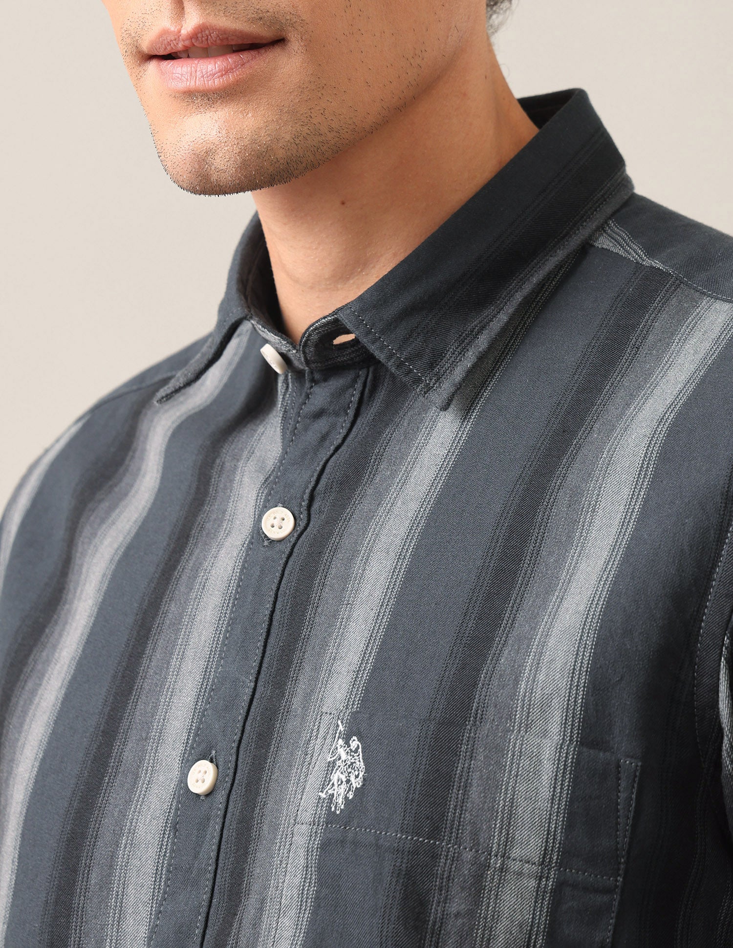 Vertical Striped Twill Shirt Grey - U.S. Polo Assn. India | Large