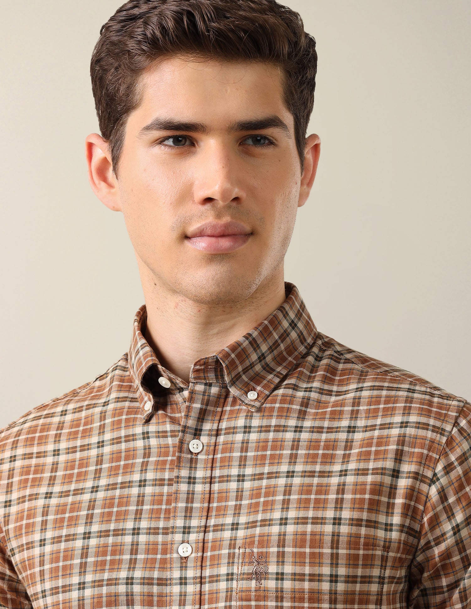 Plaid Checked Tailored Fit Shirt Brown - U.S. Polo Assn. India | Large