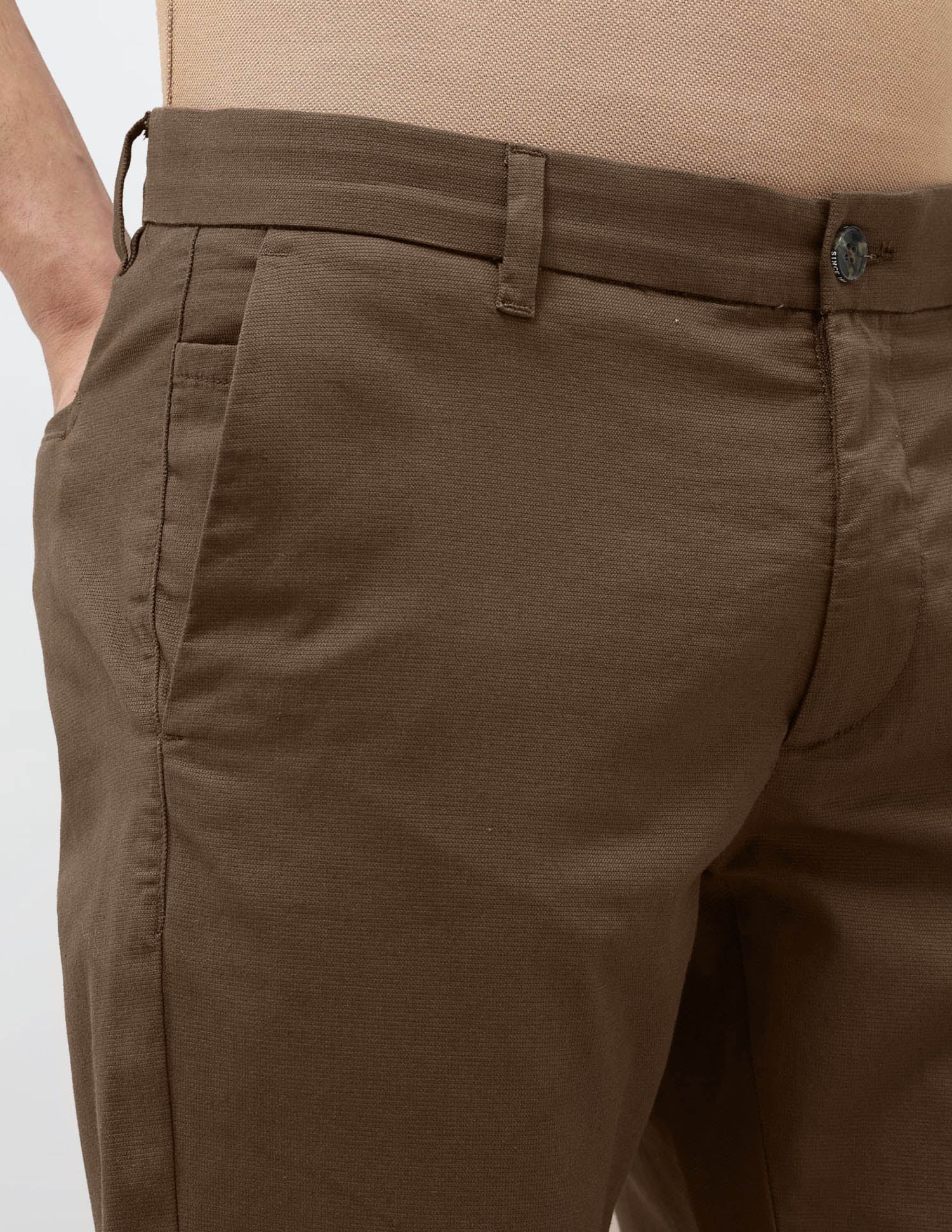 Textured Slim Fit Trousers Brown - U.S. POLO ASSN. | Large