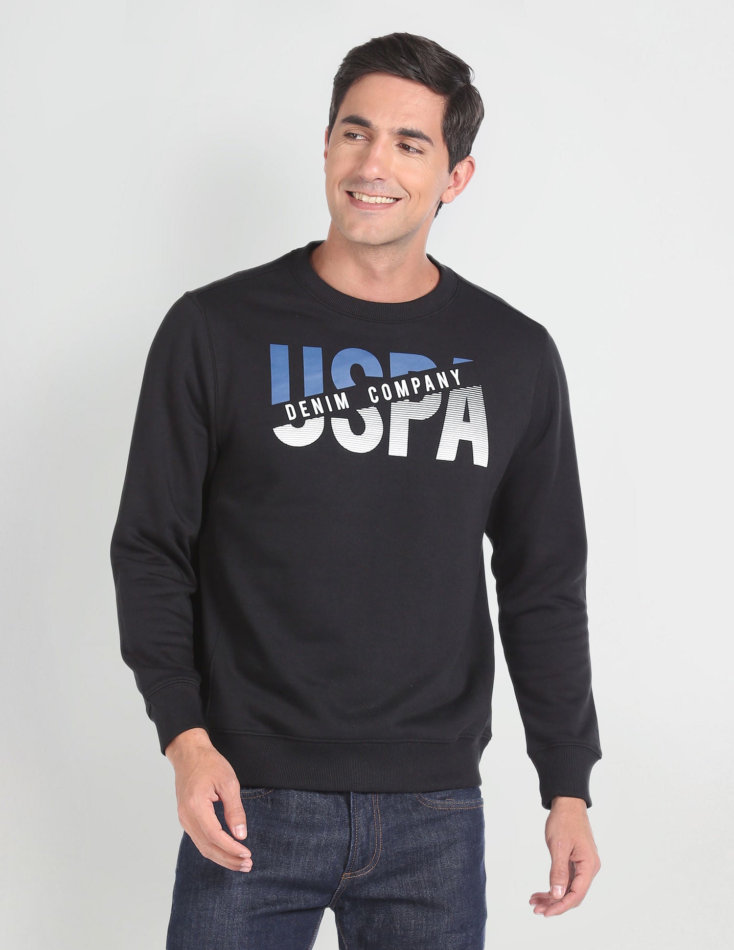 Brand Print Cotton Sweatshirt Black - U.S. POLO ASSN. | Large