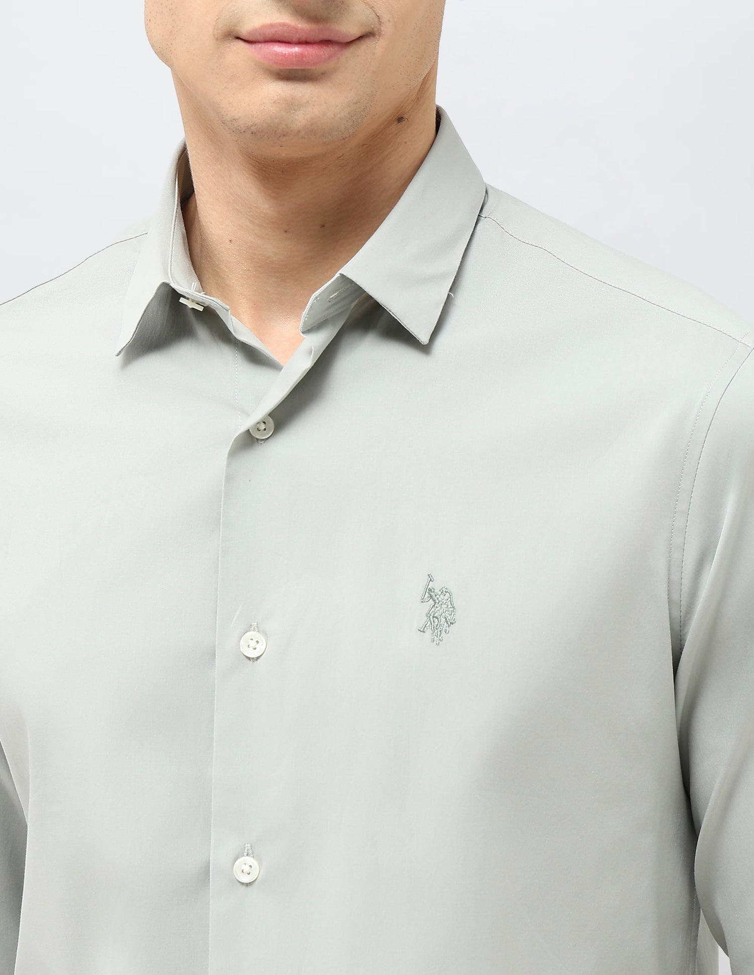 Tailored Fit Solid Shirt Light Green - U.S. POLO ASSN. | Large