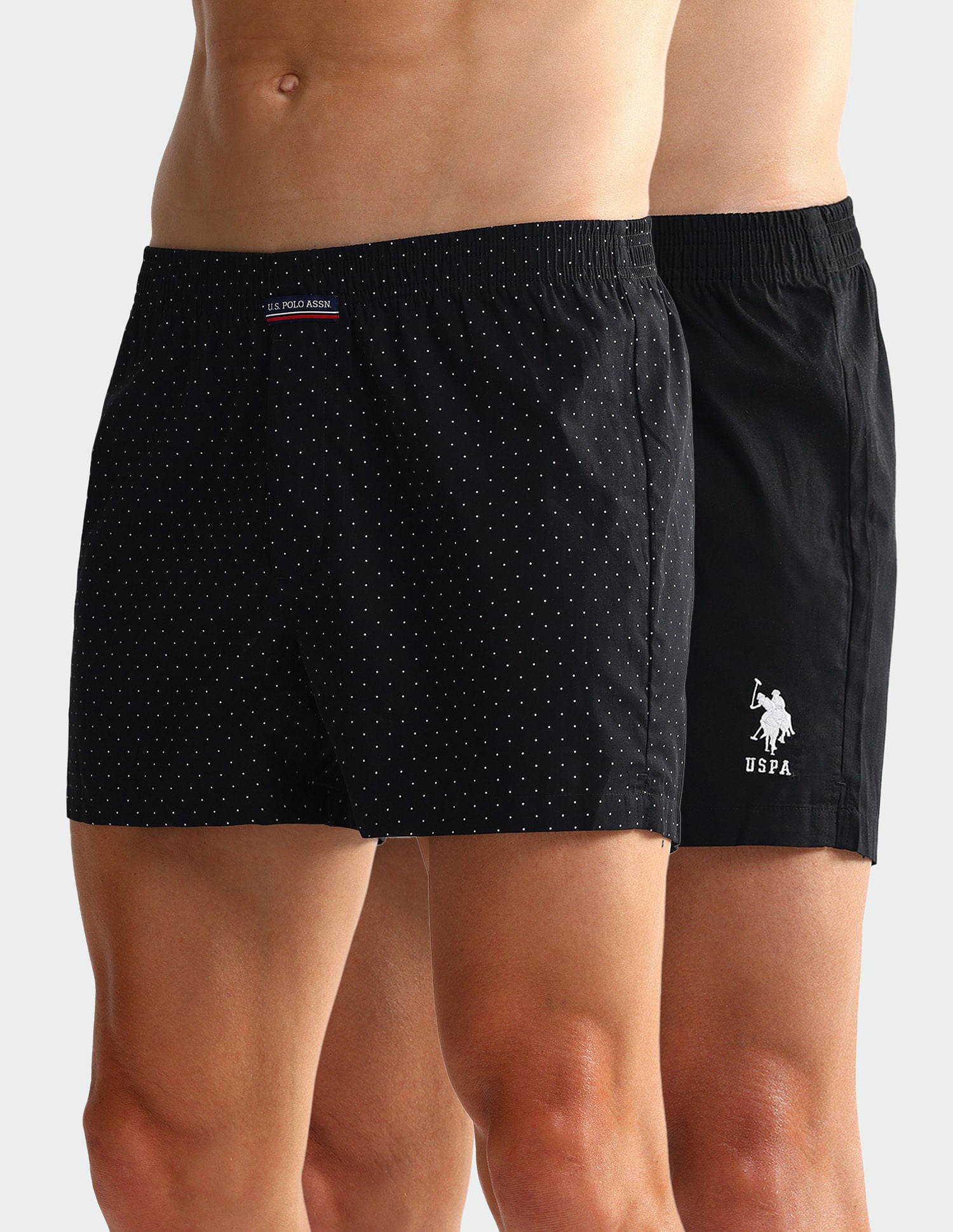 Mid Rise Solid OEX05 Shorts - Pack Of 2 Polka Dot Black And Black - U.S. POLO ASSN. | Large