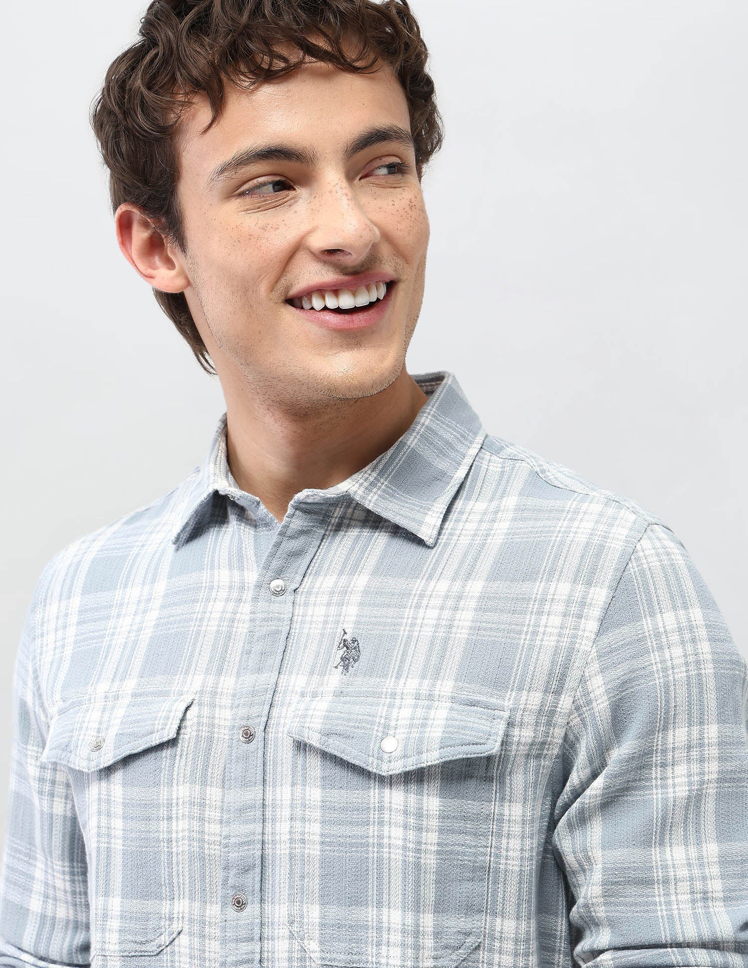 Motel On The Coast Self Design Plaid Checked Shirt Blue - U.S. Polo Assn. India | Large