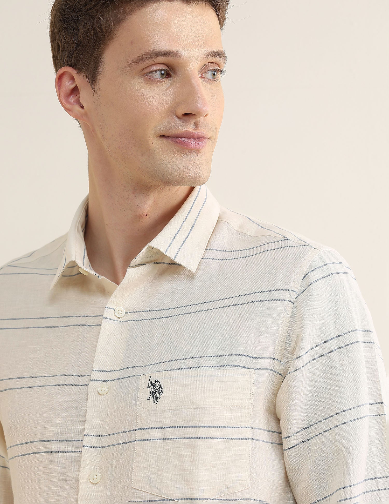 Horizontal Striped Regular Fit Shirt Ivory - U.S. Polo Assn. India | Large
