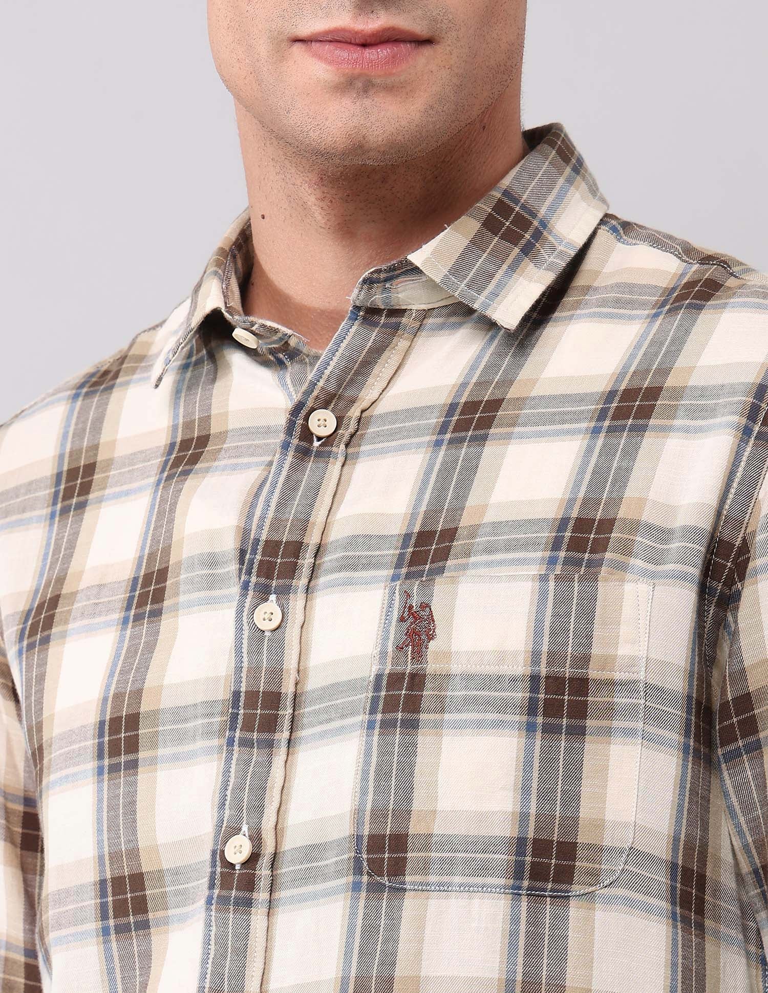Plaid Checked Pure Cotton Shirt Off White - U.S. Polo Assn. India | Large