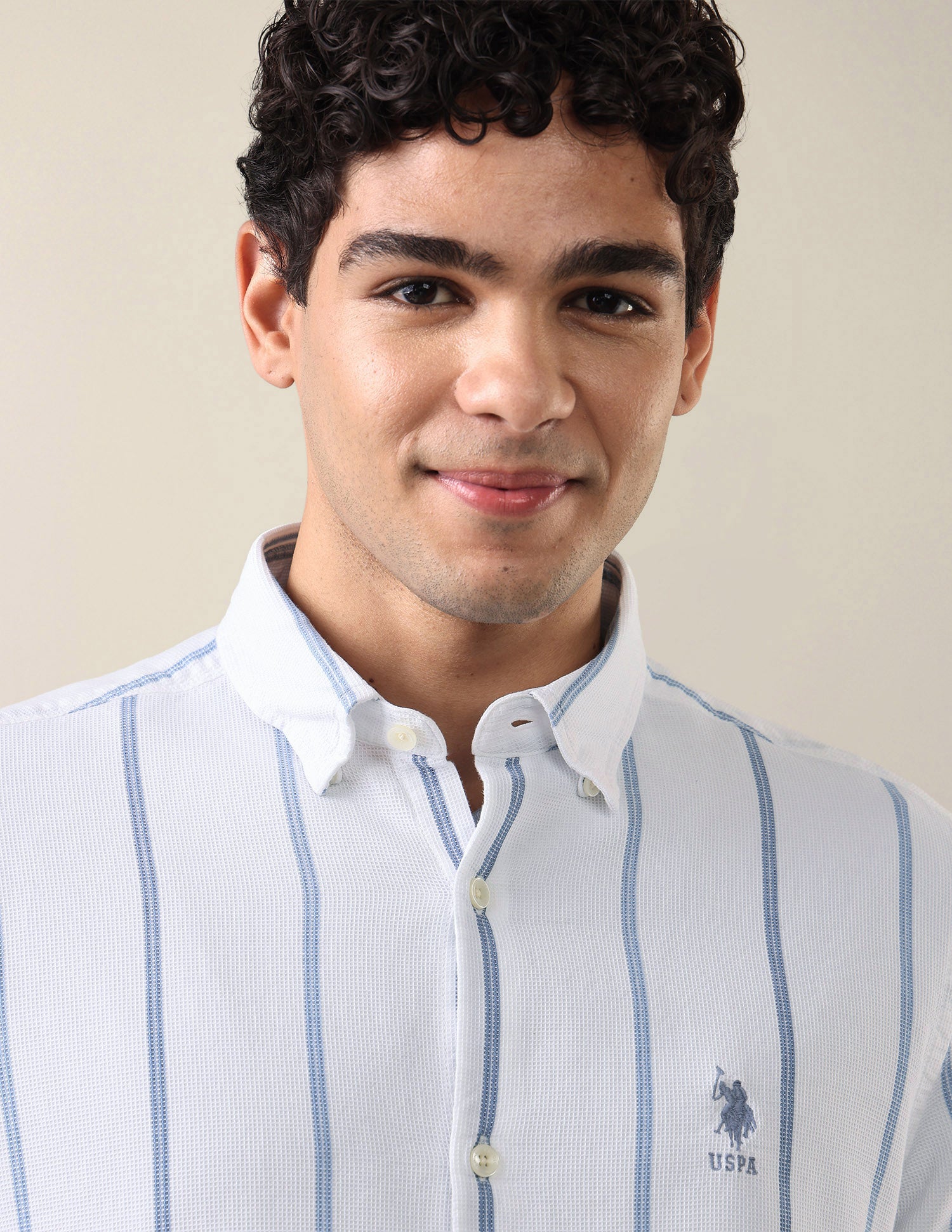 Self Design Vertical Striped Regular Fit Shirt Light Indigo - U.S. Polo Assn. India | Large