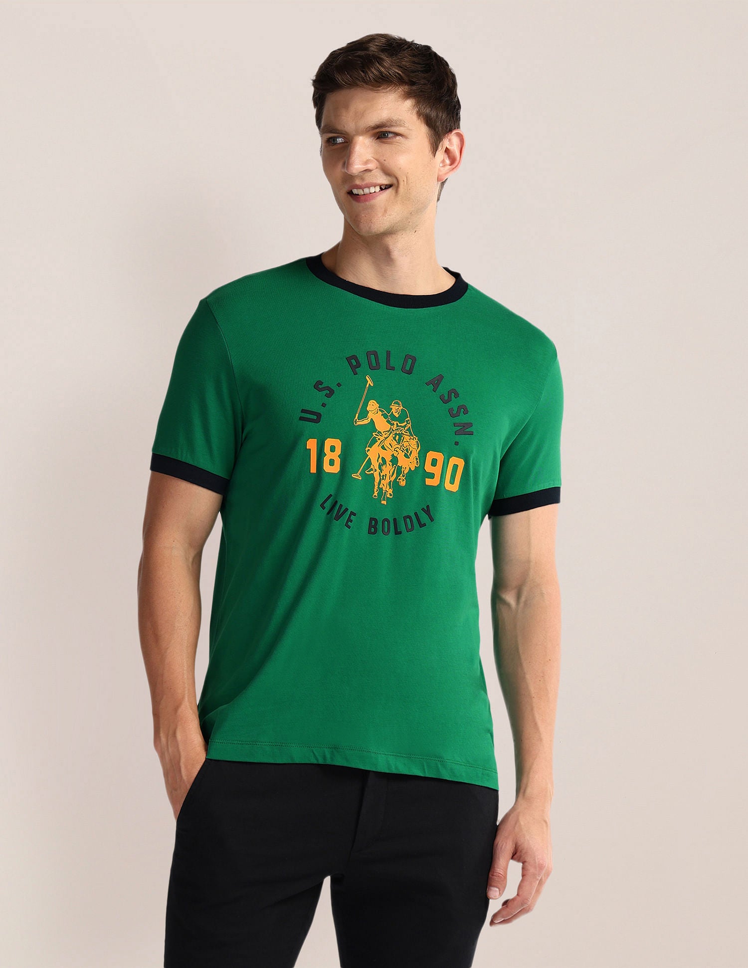 Crew Neck Brand Print T-Shirt Green - U.S. POLO ASSN. | Large