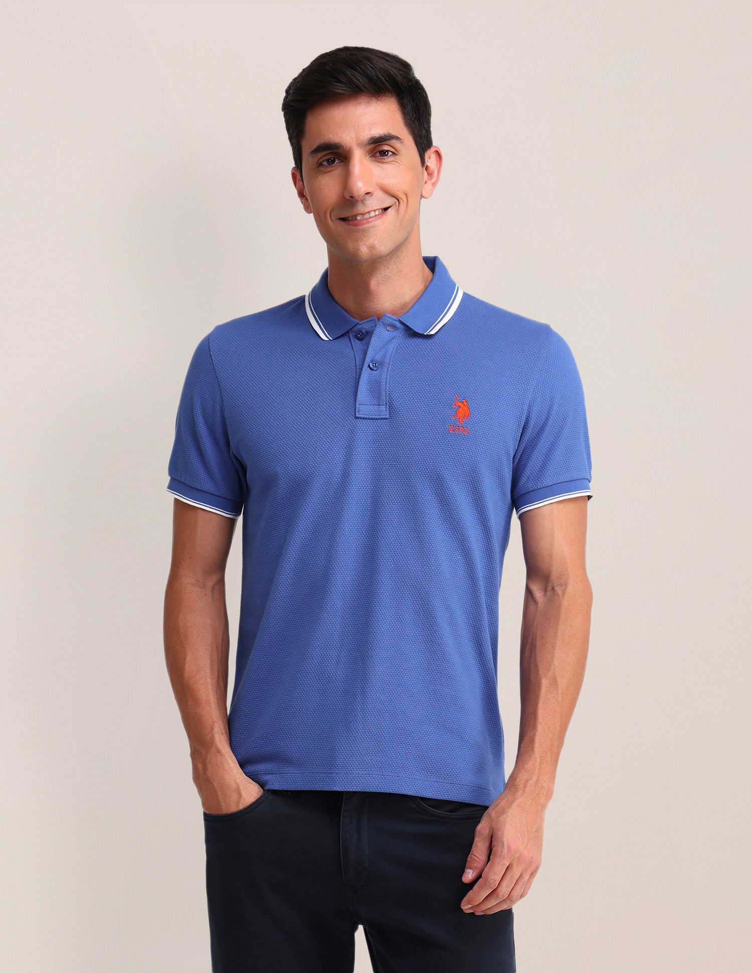 Cotton Slim Fit Polo Shirt Blue - U.S. Polo Assn. India | Large