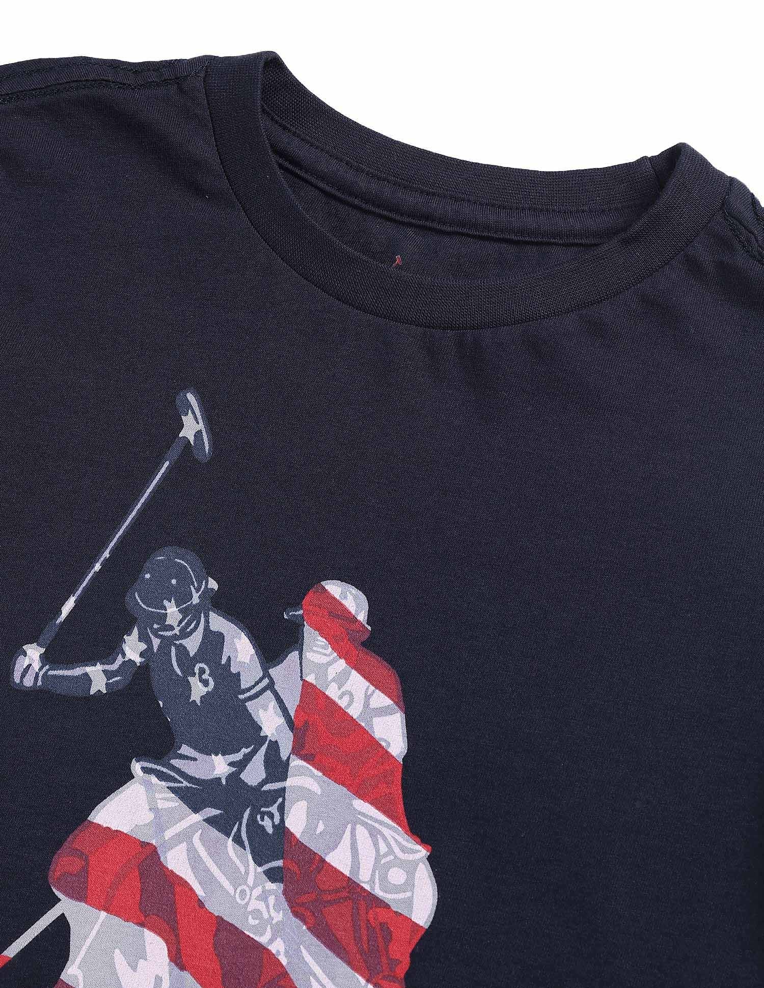 Boys Brand Print Cotton T-Shirt Navy - U.S. Polo Assn. India | Large