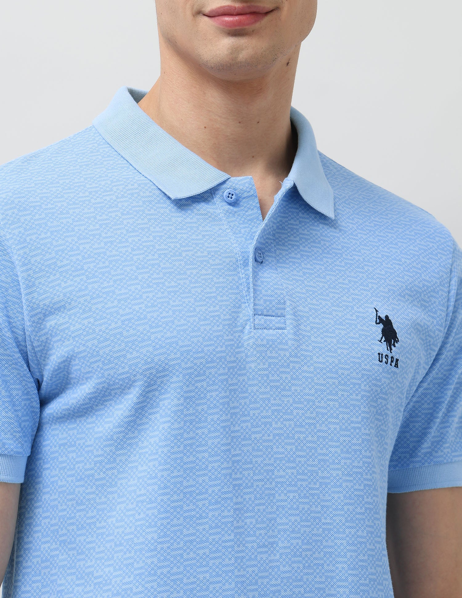 Slim Fit All Over Printed Polo Shirt Light Blue - U.S. Polo Assn. India | Large