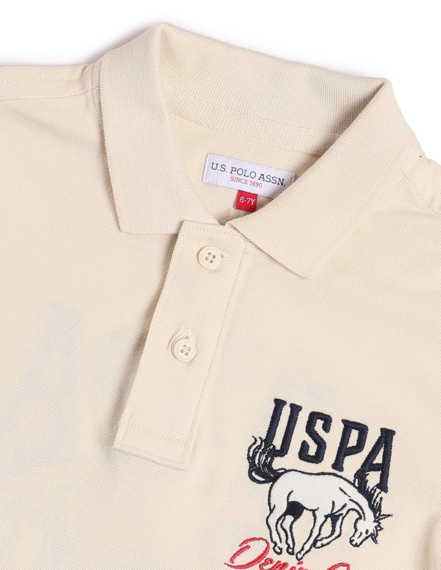 Boys Brand Printed Regular Fit Polo Shirt Beige - U.S. POLO ASSN. | Large