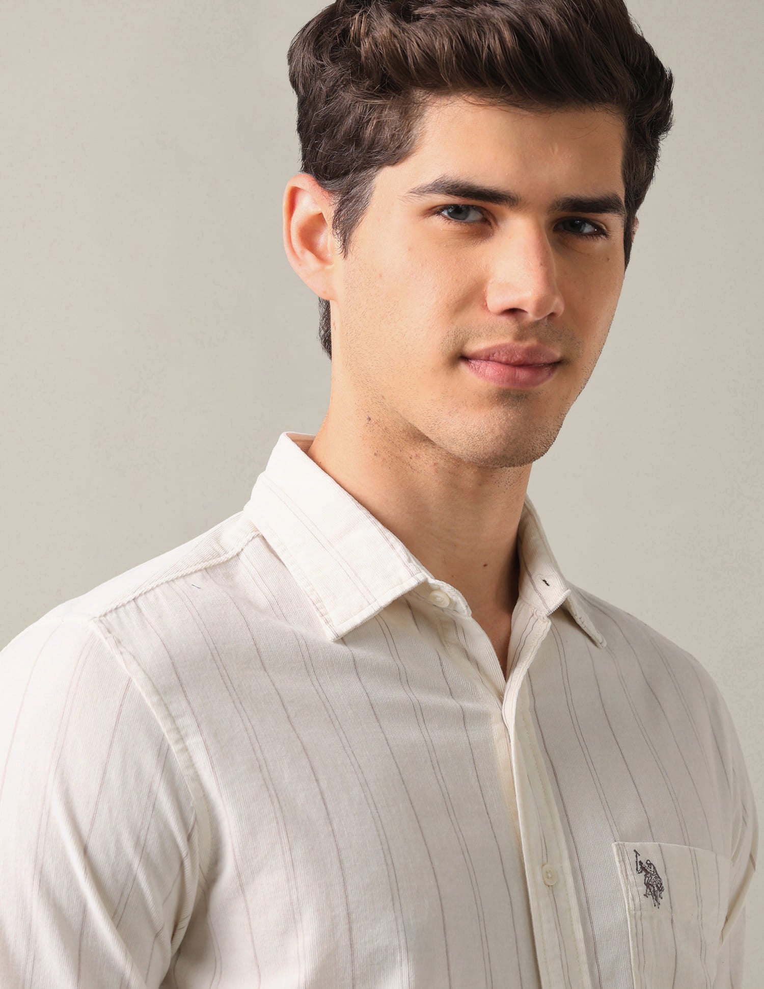 Tailored Fit Corduroy Shirt White - U.S. Polo Assn. India | Large