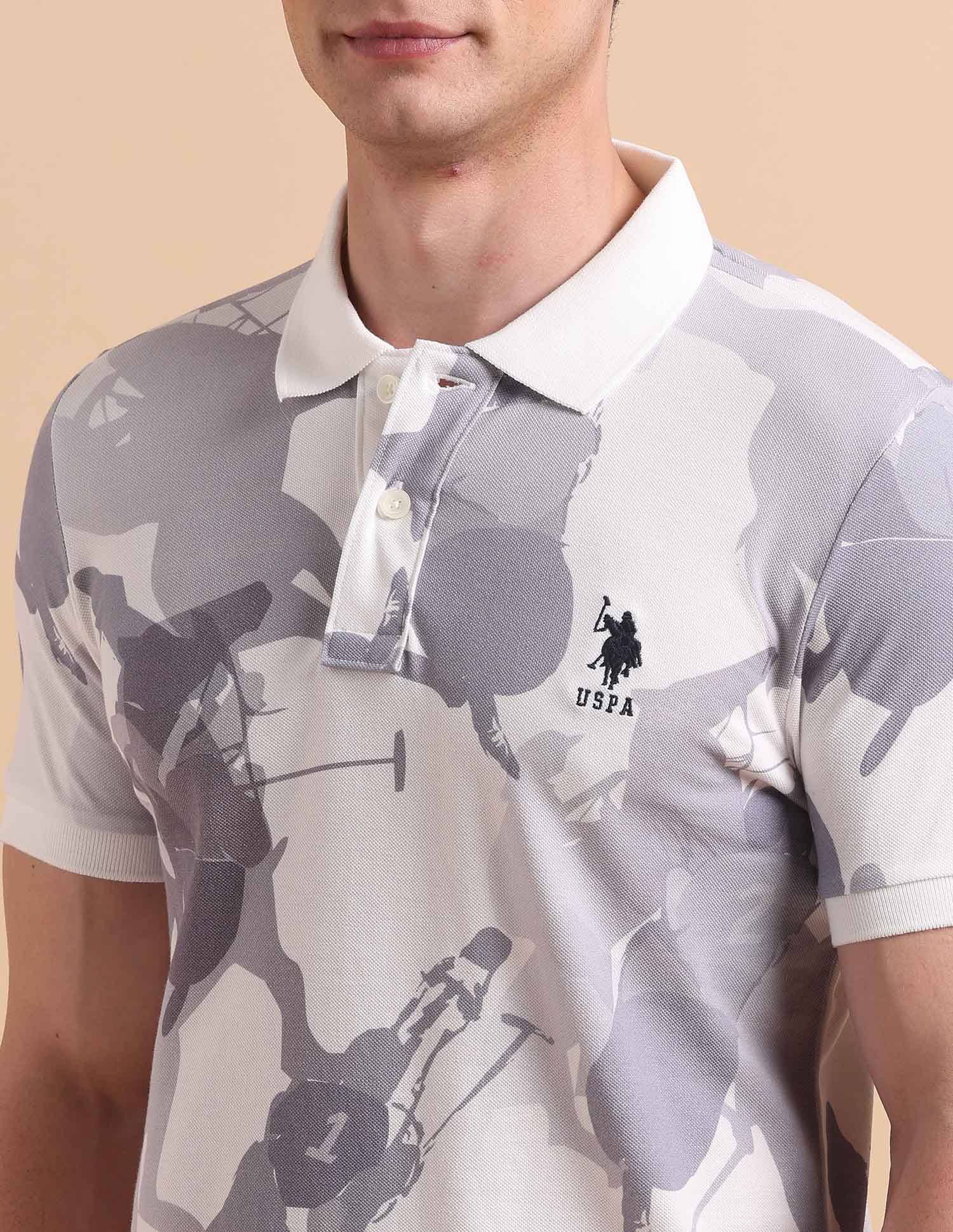 All-Over Printed Pure Cotton Polo Shirt Grey - U.S. POLO ASSN. | Large