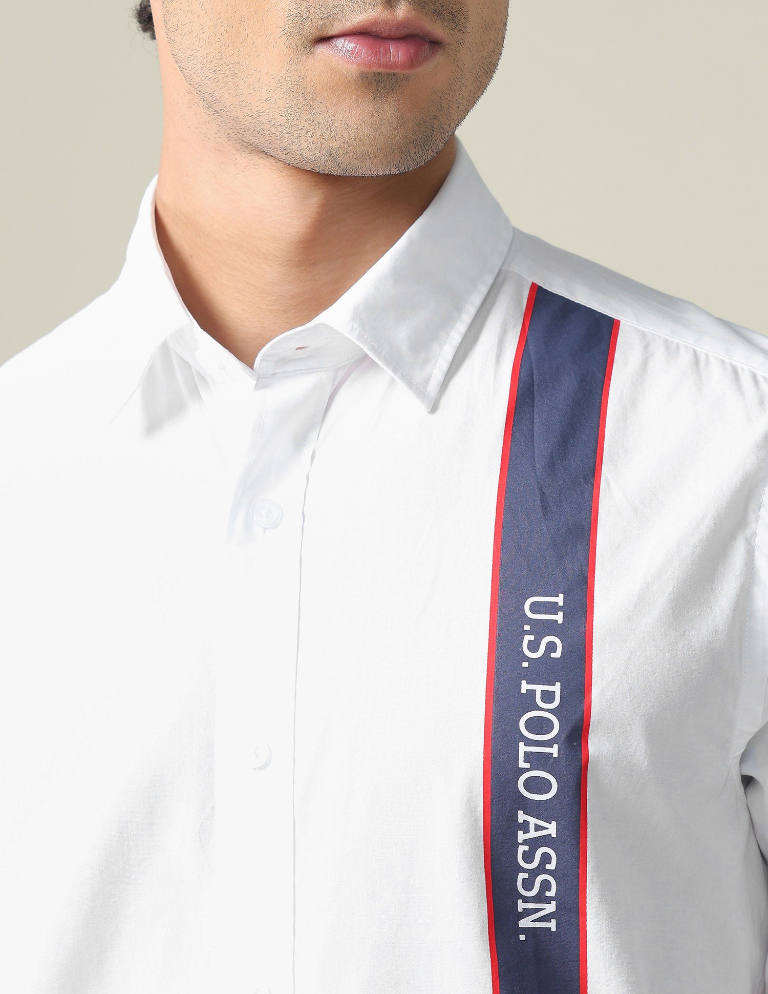 Vertical Stripe Cotton Shirt White - U.S. POLO ASSN. | Large