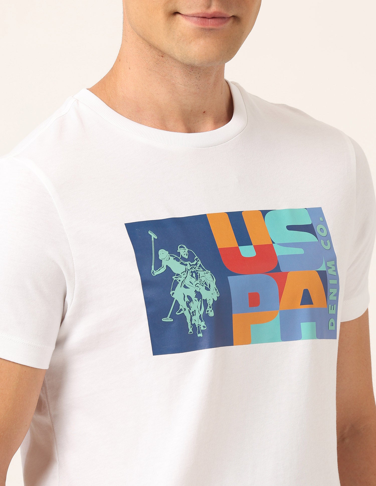 Brand Printed Muscle Fit T-Shirt White - U.S. Polo Assn. India | Large