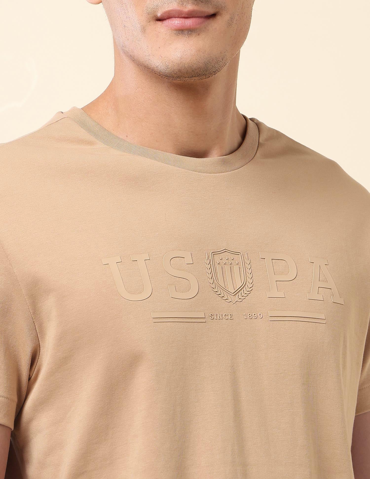 Brand Embroidered Gold Cup T-Shirt Beige - U.S. Polo Assn. India | Large
