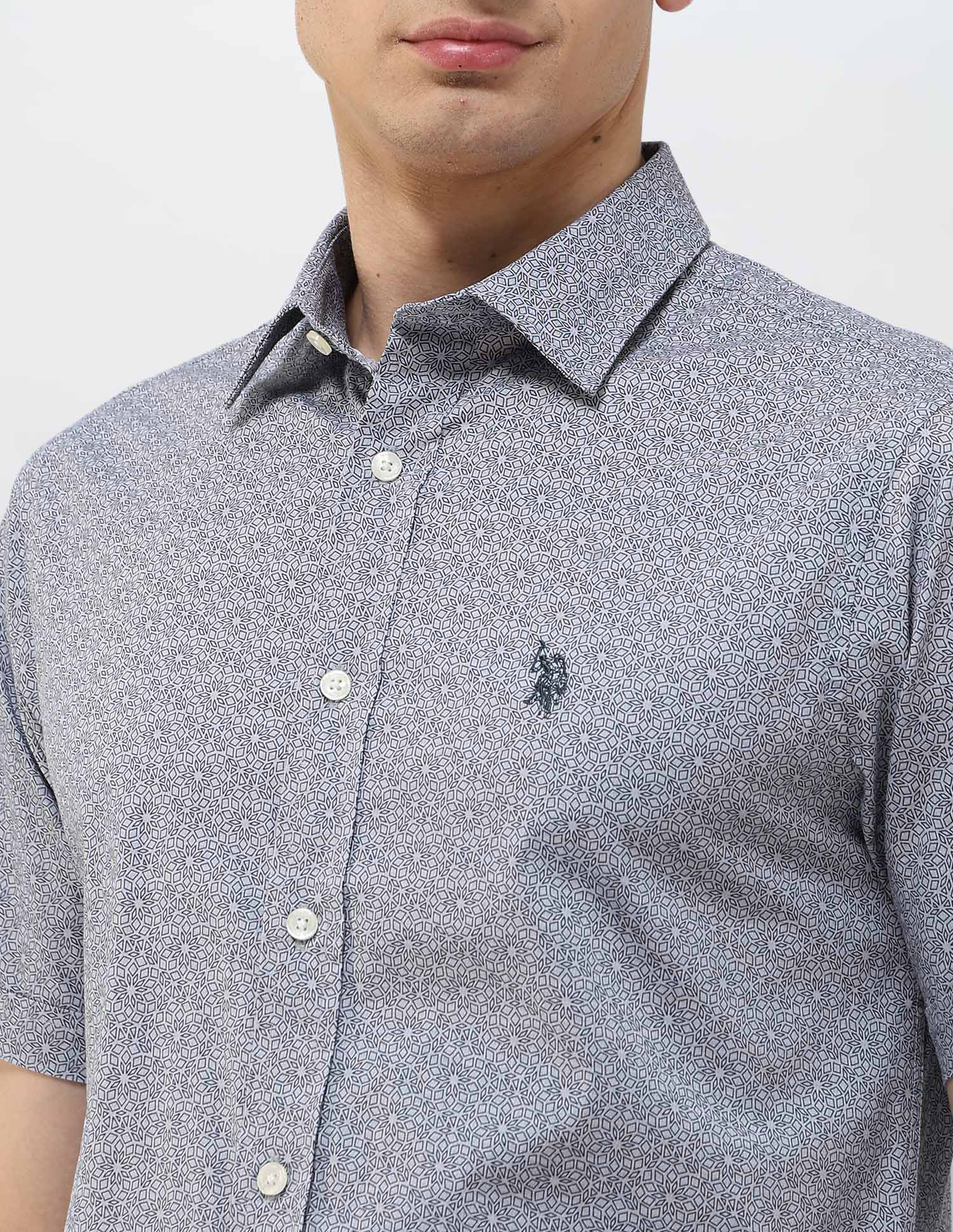 Geometric Printed Tailored Fit Shirt Navy - U.S. POLO ASSN. | Large