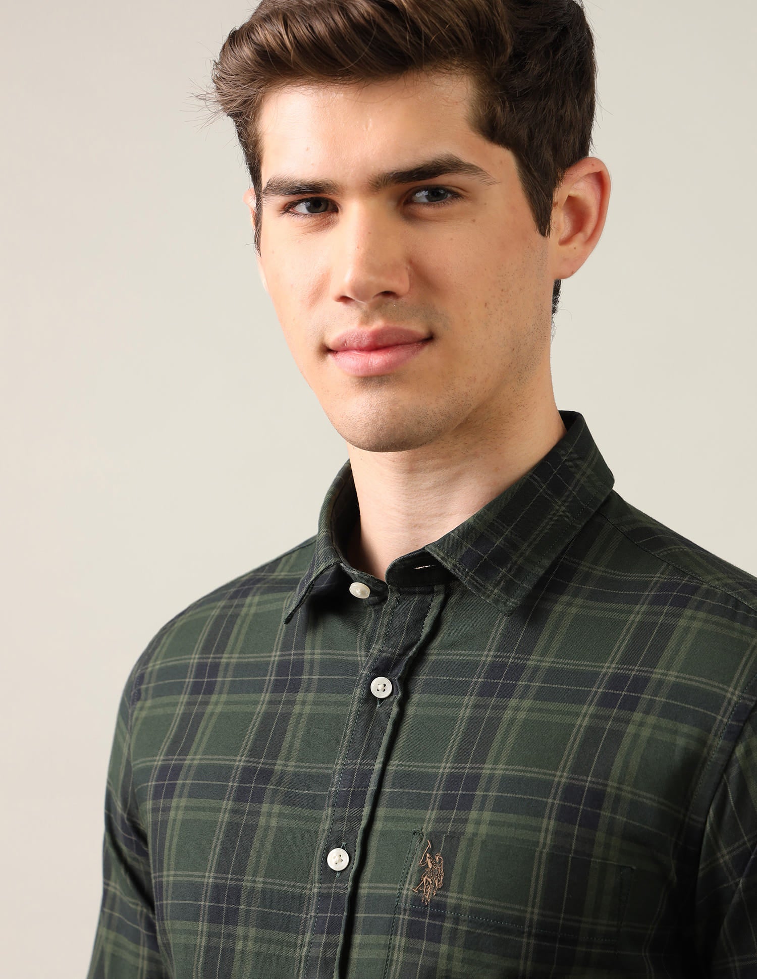 Tartan Checked Tailored Fit Shirt Green - U.S. Polo Assn. India | Large