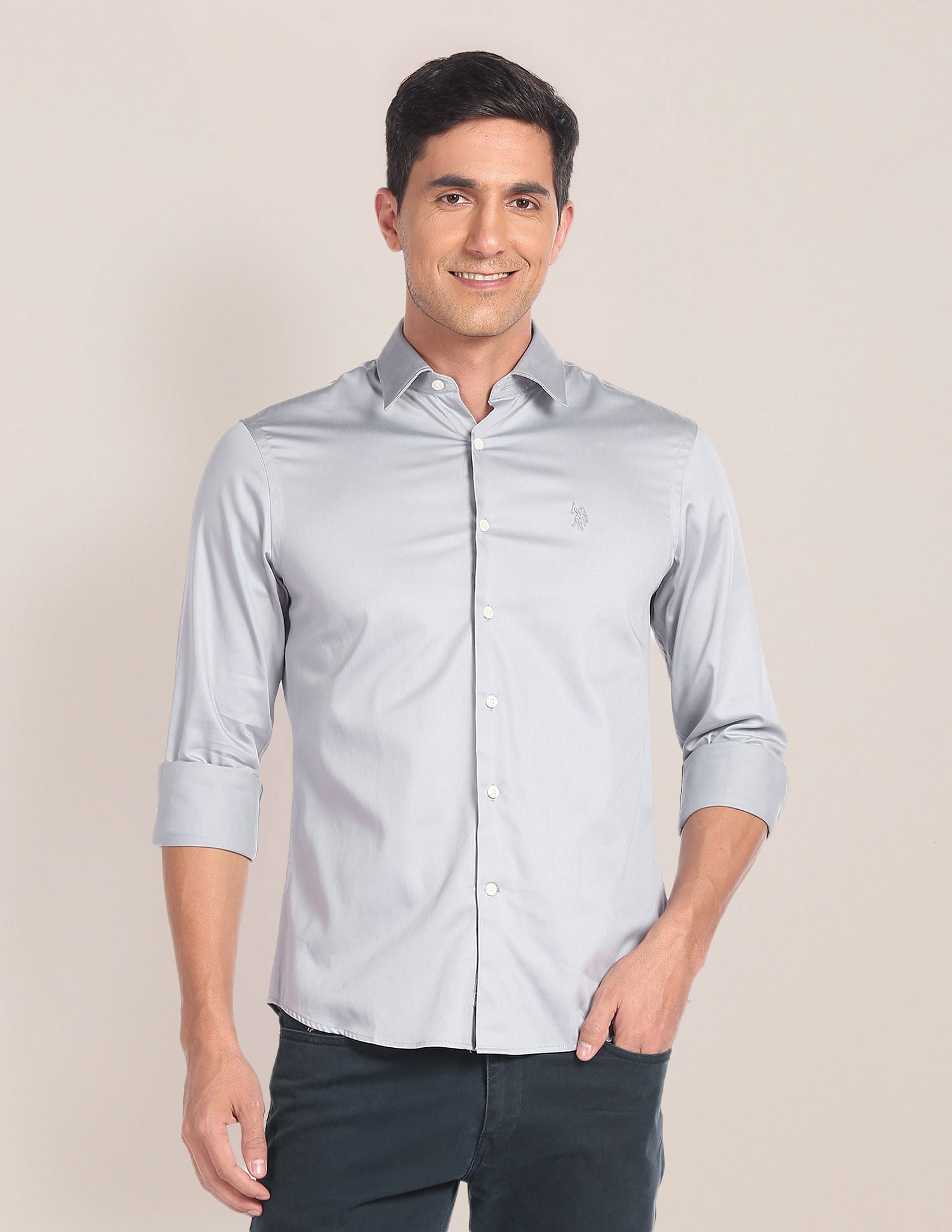 Cutaway Collar Solid Shirt Grey - U.S. POLO ASSN. | Large