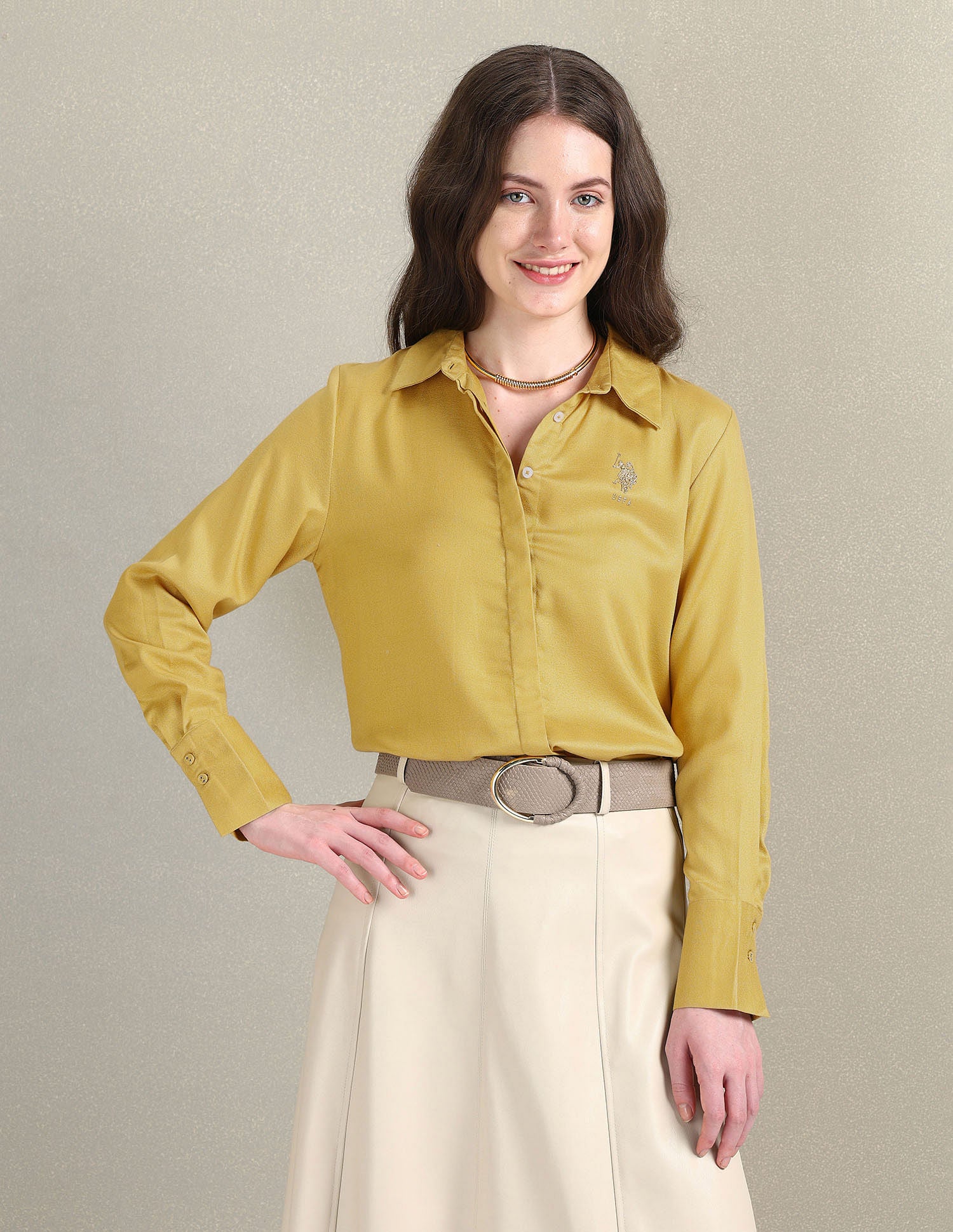 Metallic Logo Solid Shirt Yellow - U.S. POLO ASSN. | Large