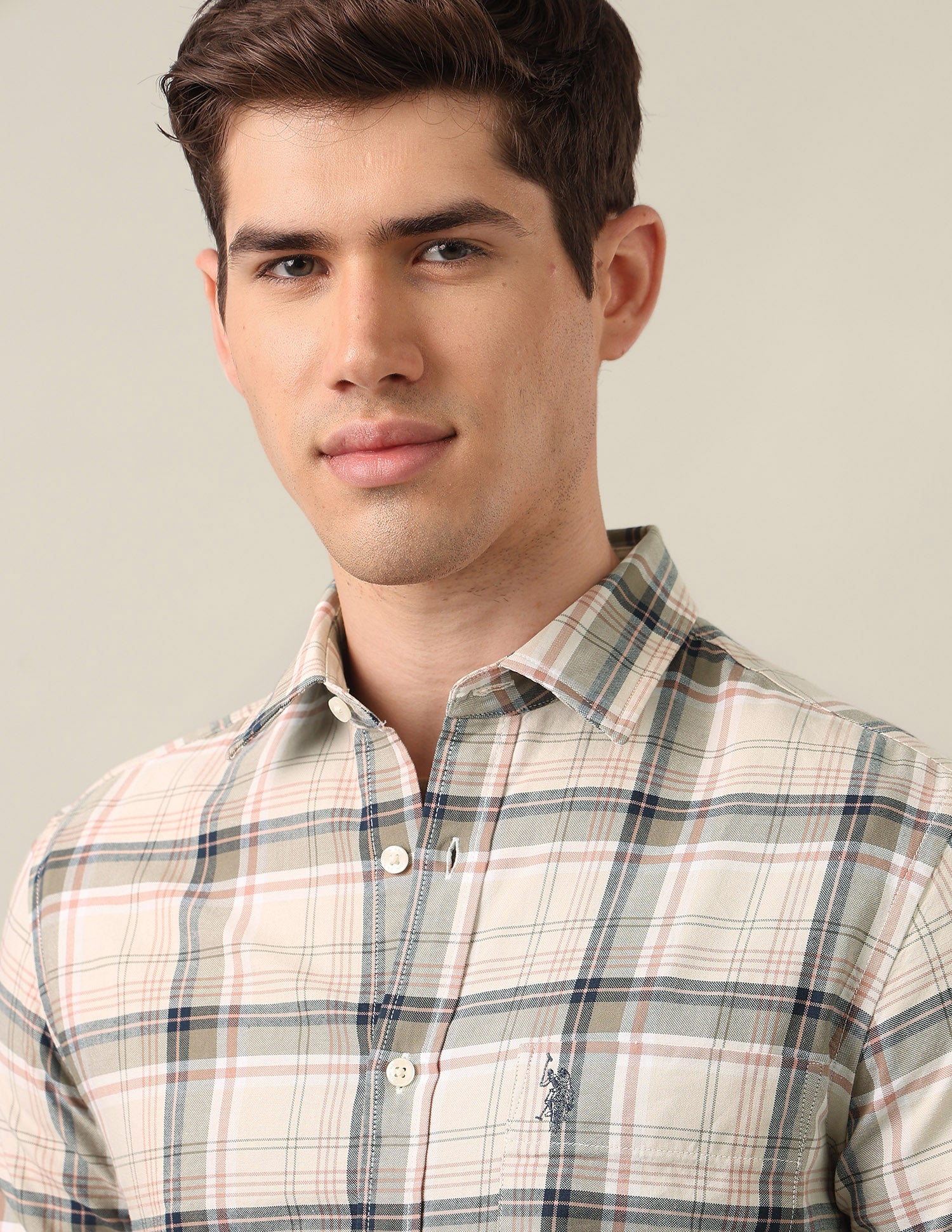 Tartan Checked Oxford Shirt Ivory - U.S. Polo Assn. India | Large