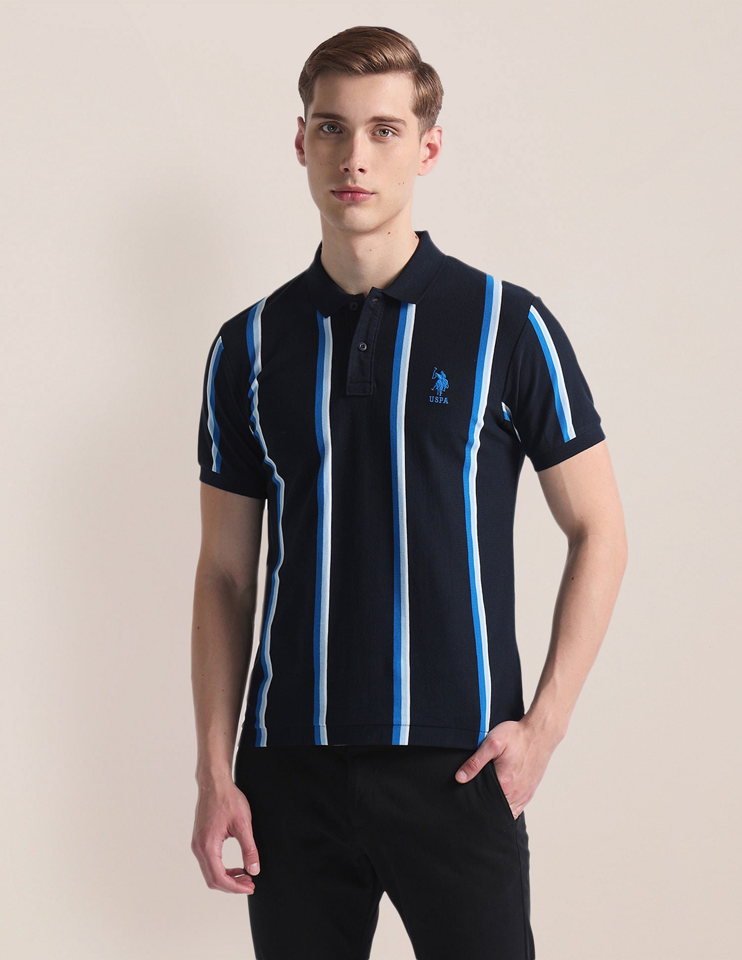 Vertical Stripe Logo Polo Shirt Navy - U.S. Polo Assn. India | Large