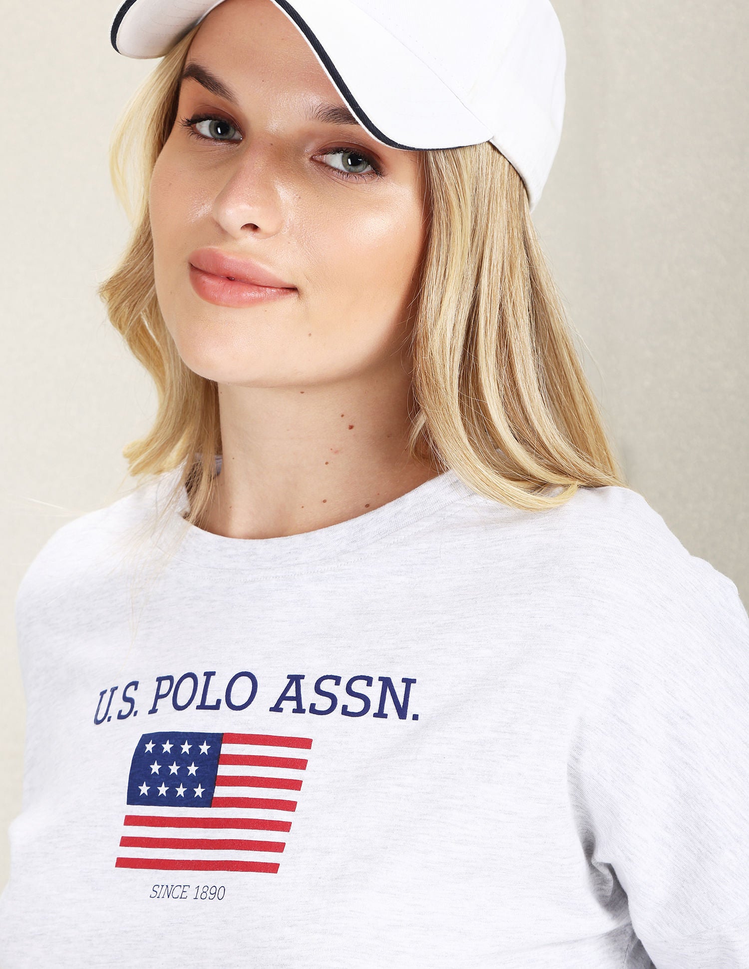 Long Sleeve Flag Print Heathered T-Shirt Light Grey - U.S. POLO ASSN. | Large