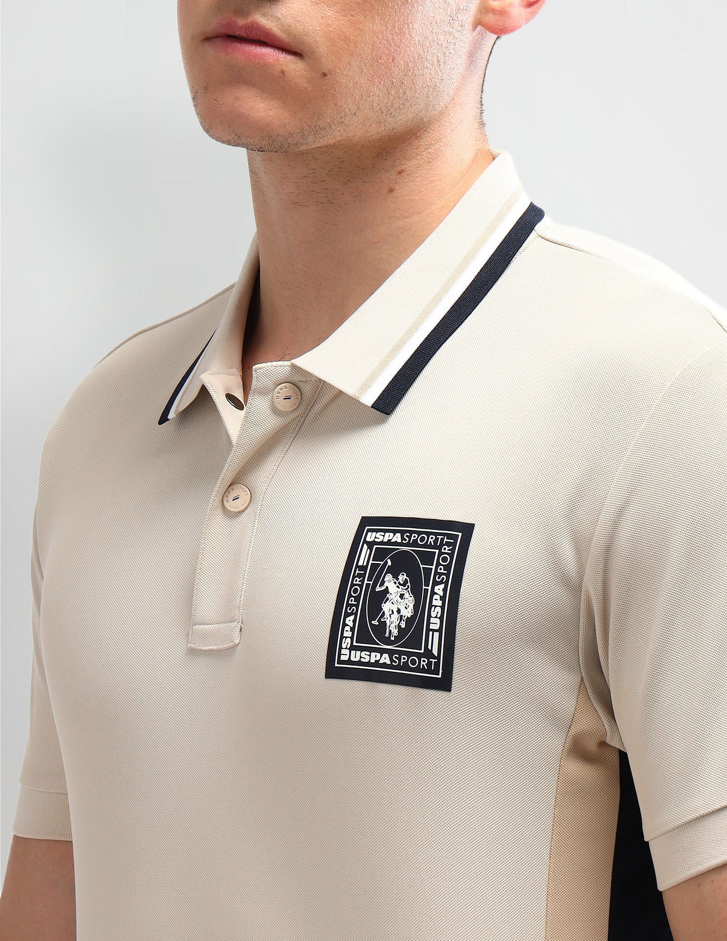 Slim Fit Solid Polo Shirt Beige - U.S. Polo Assn. India | Large