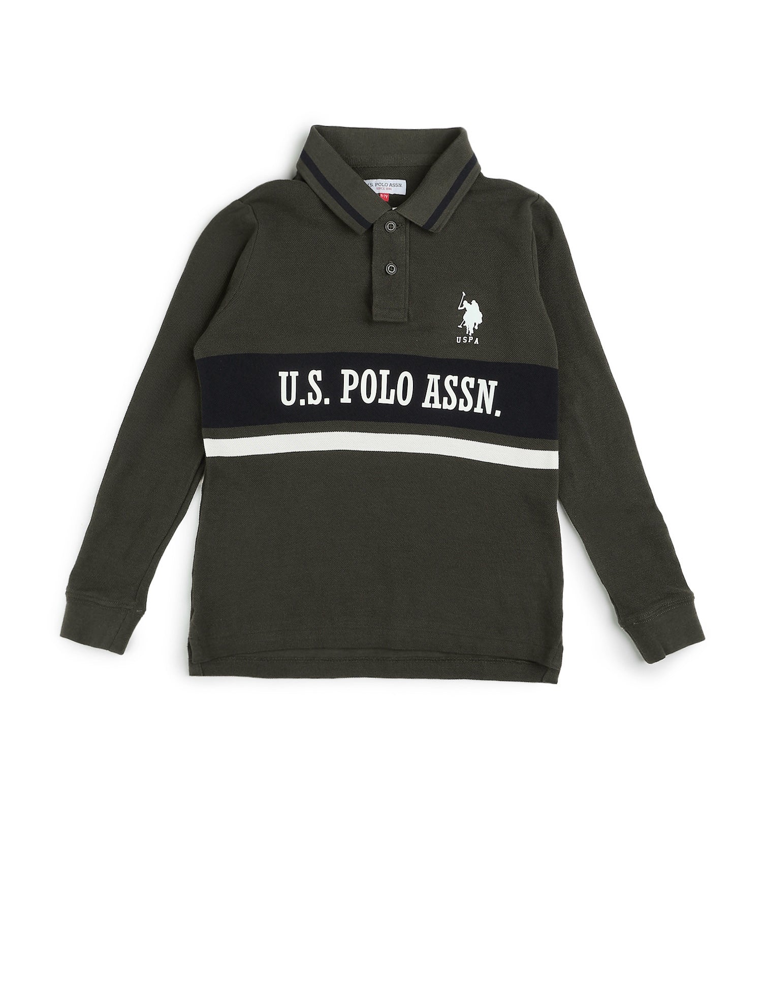 Boys Brand Printed Regular Fit Polo Shirt Olive - U.S. POLO ASSN. | Large