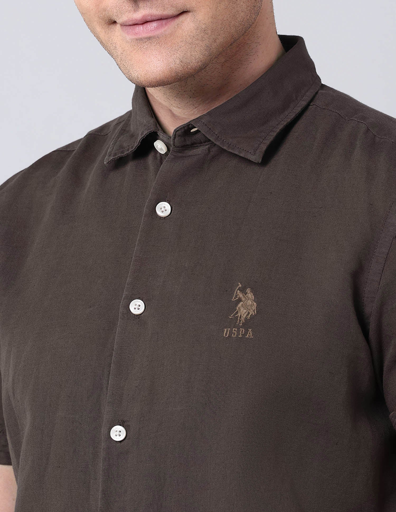 Solid Regular Fit Poplin Shirt Choco - U.S. Polo Assn. India | Large